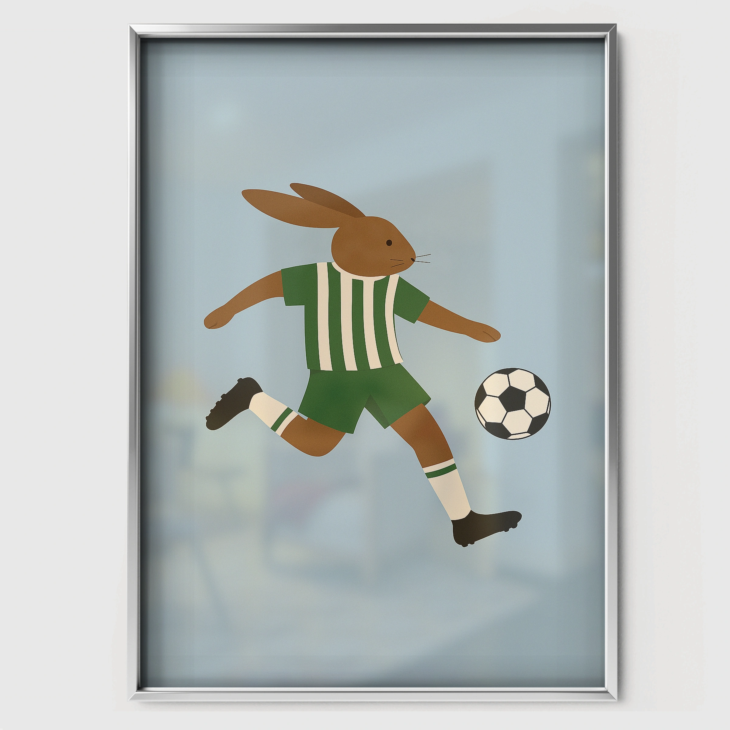 Soccer Rabbit Nursery Print - white framed nursery wall art print