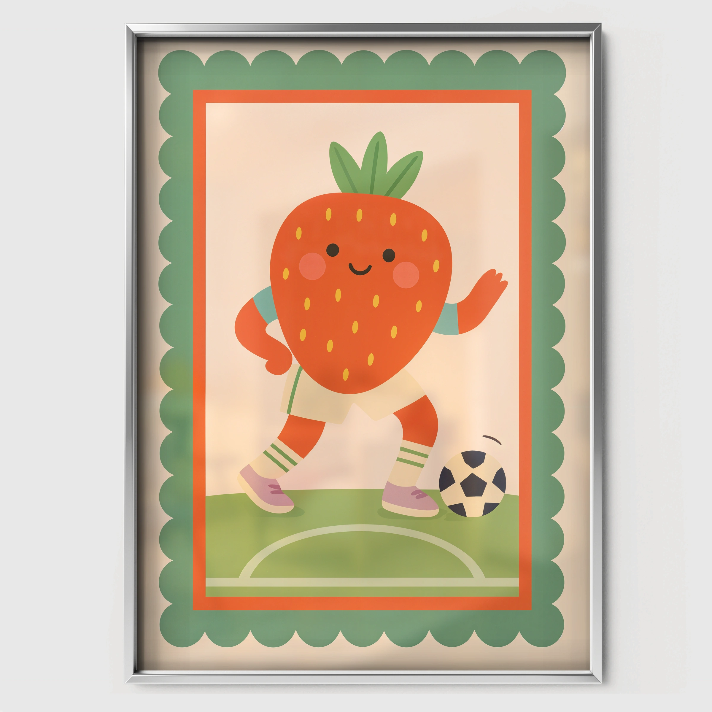 Soccer Strawberry Nursery Print - white framed nursery wall art print