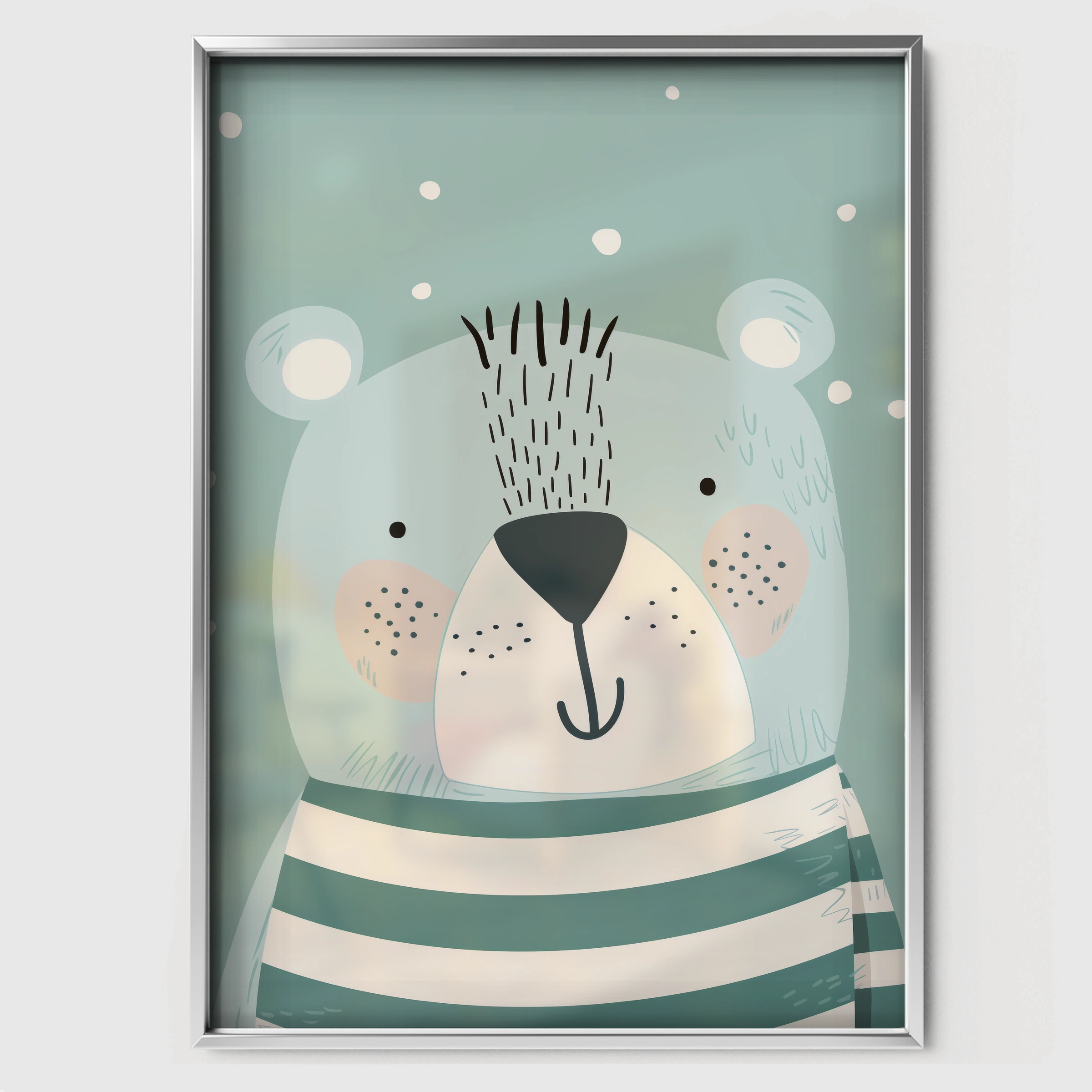 Soft Blue Bear Nursery Print - white framed nursery wall art print