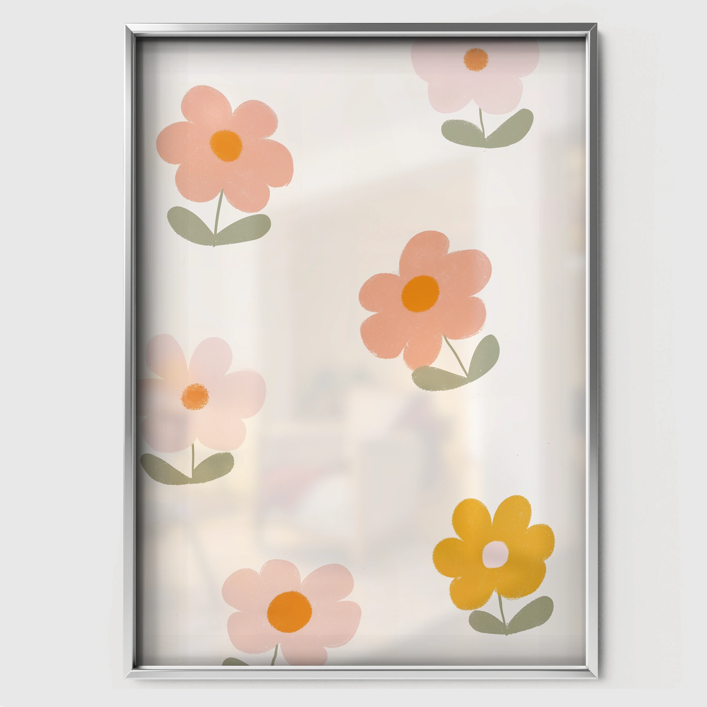Soft Flowers Nursery Print - white framed nursery wall art print