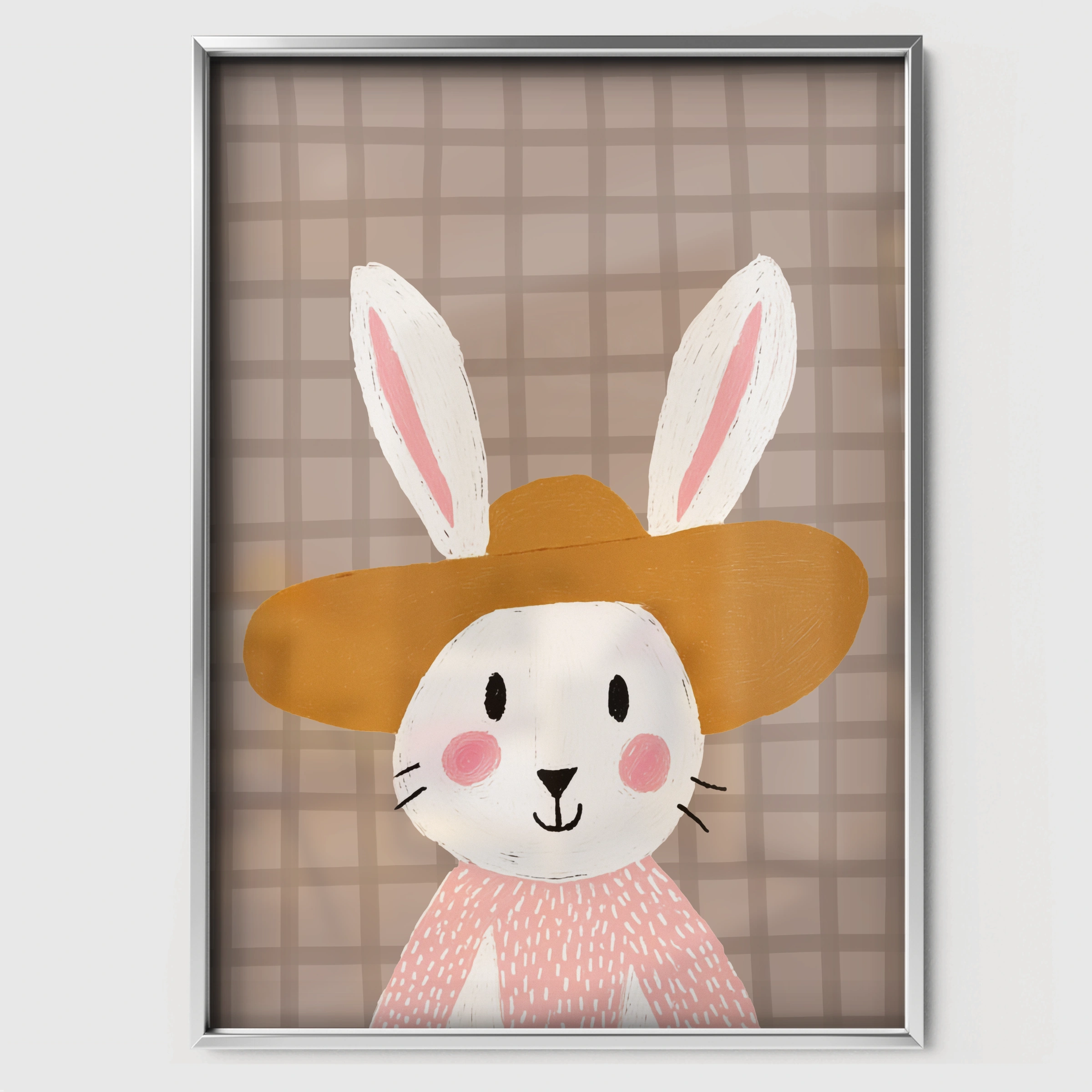 Soft Grey Bunny Nursery Print - white framed nursery wall art print