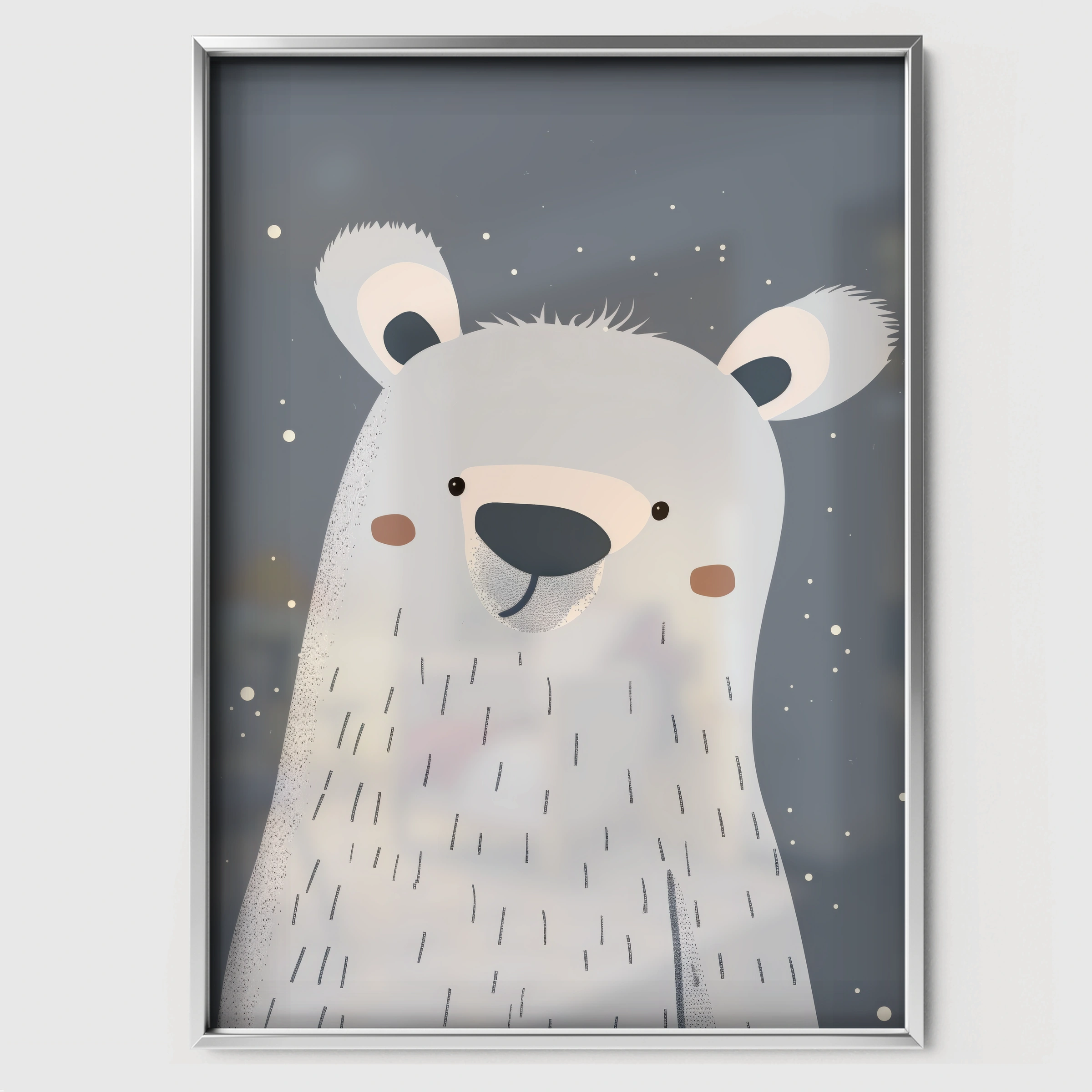 Soft Polar Bear Nursery Print - white framed nursery wall art print