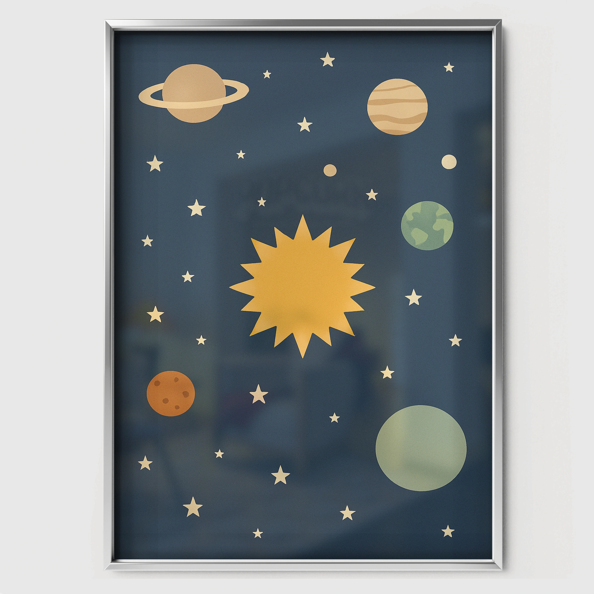 Solar System Planets Nursery Print - white framed nursery wall art print