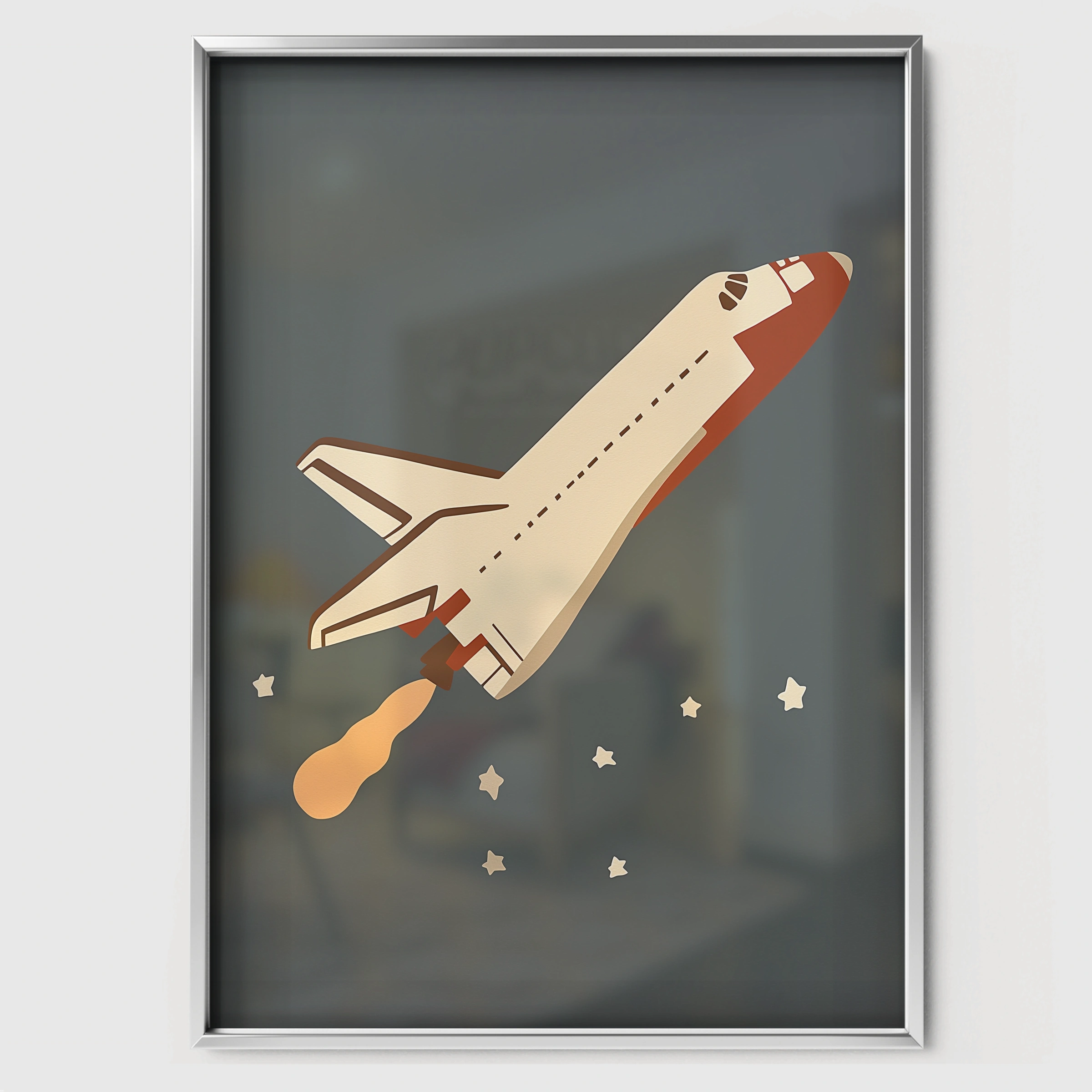 Space Shuttle in Flight Nursery Print - white framed nursery wall art print