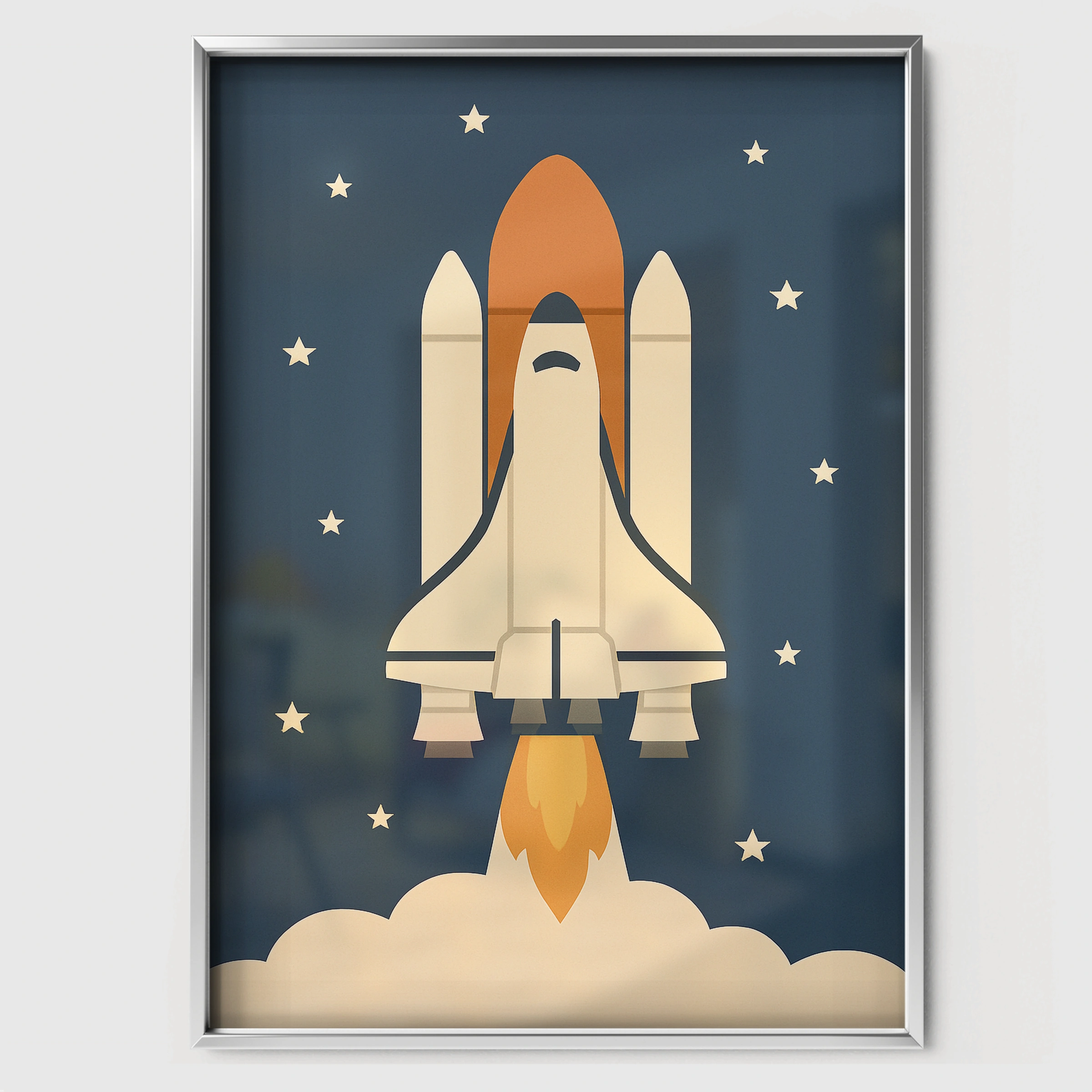 Space Shuttle Rocket Nursery Print - white framed nursery wall art print