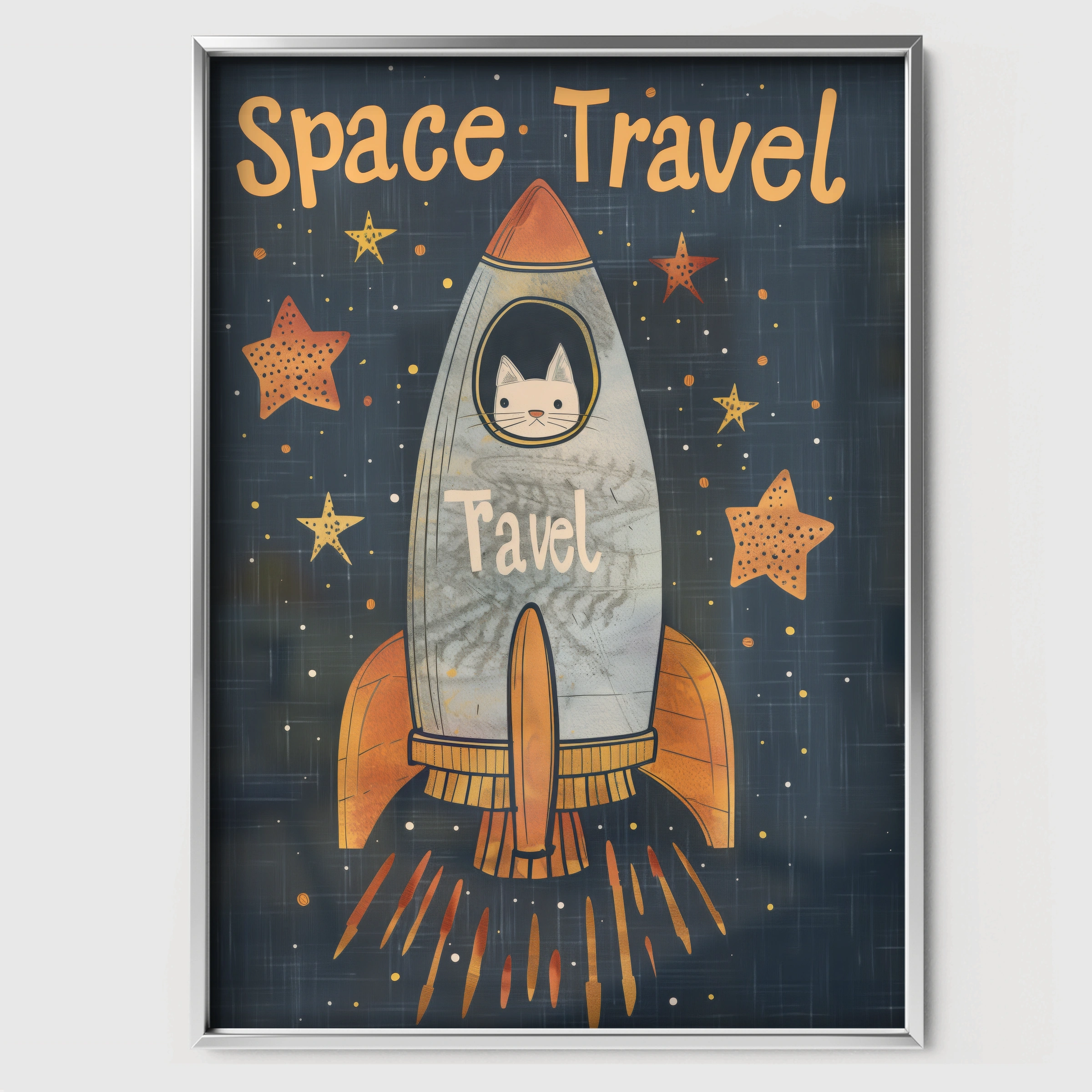 Space Travel Rocket Nursery Print - white framed nursery wall art print
