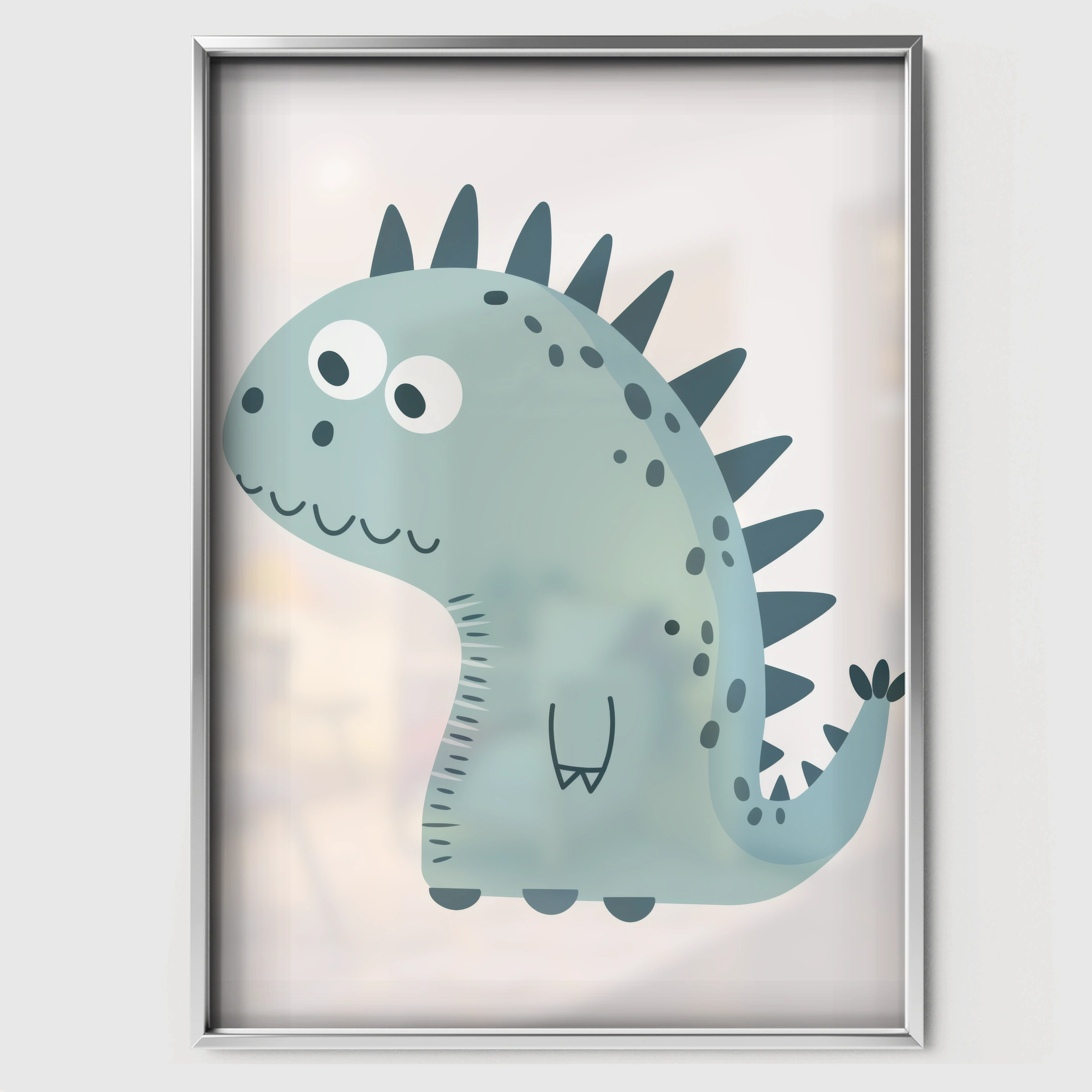 Spiky Dinosaur Nursery Print - white framed nursery wall art print