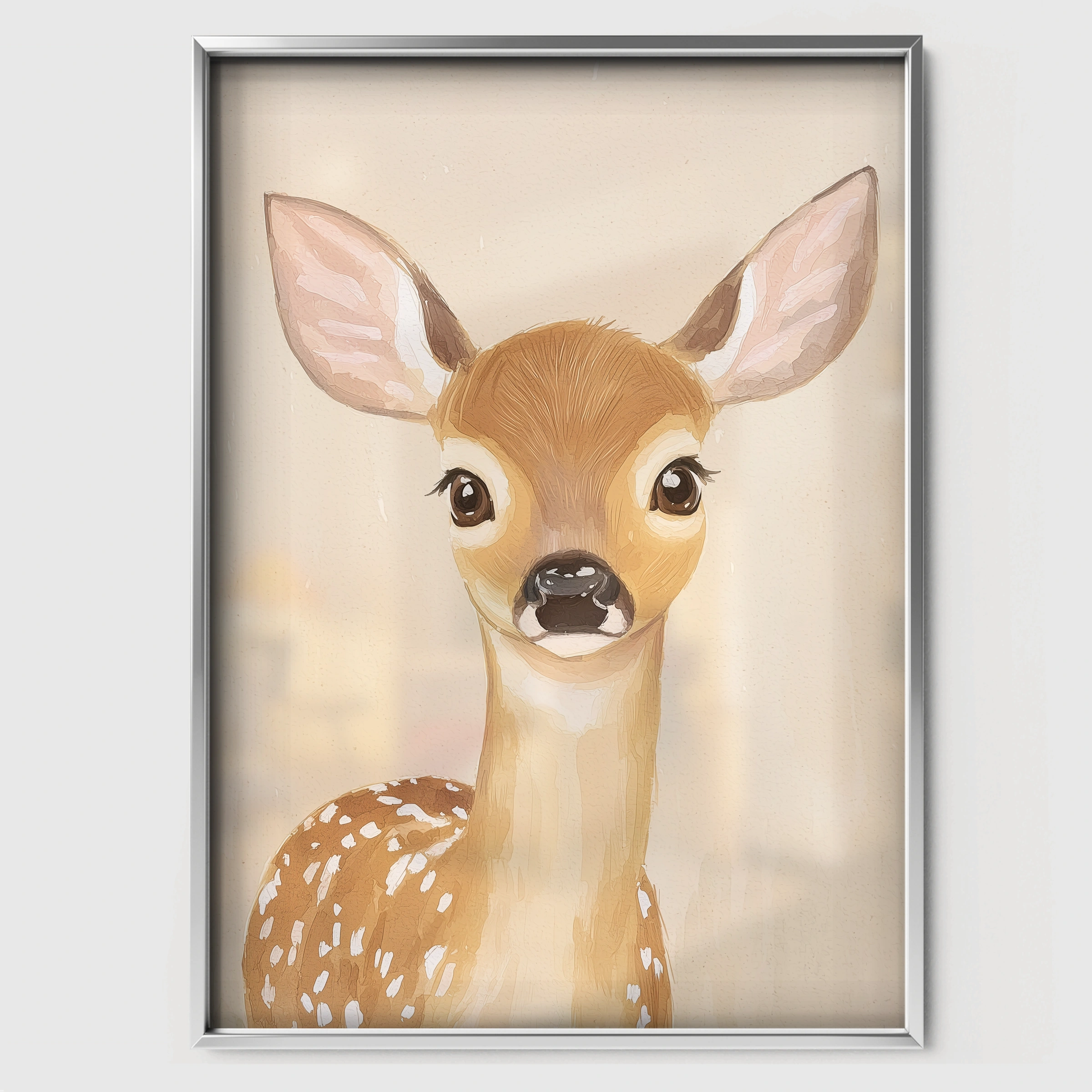 Spotted Fawn Nursery Print - white framed nursery wall art print