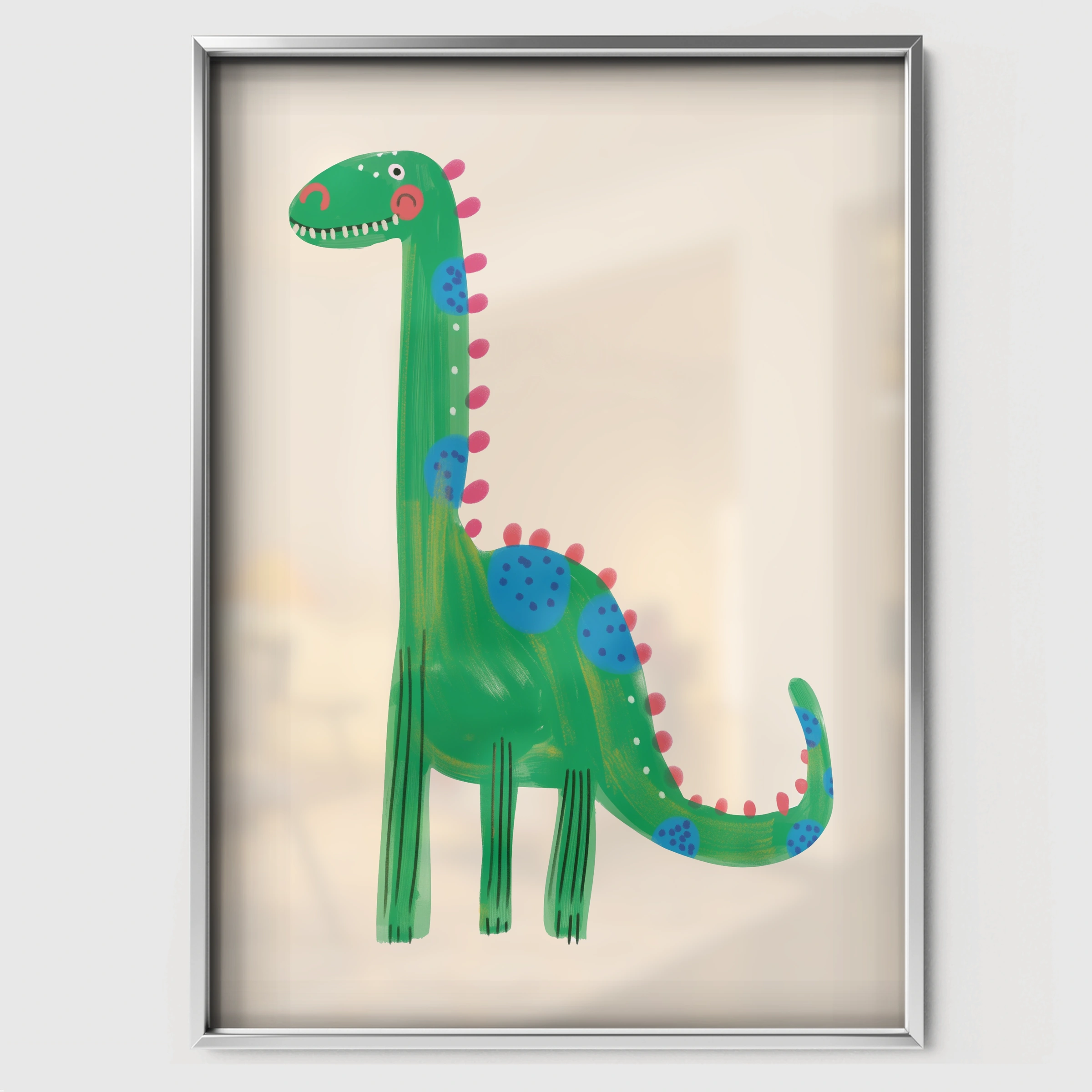 Spotty Dinosaur Nursery Print - white framed nursery wall art print