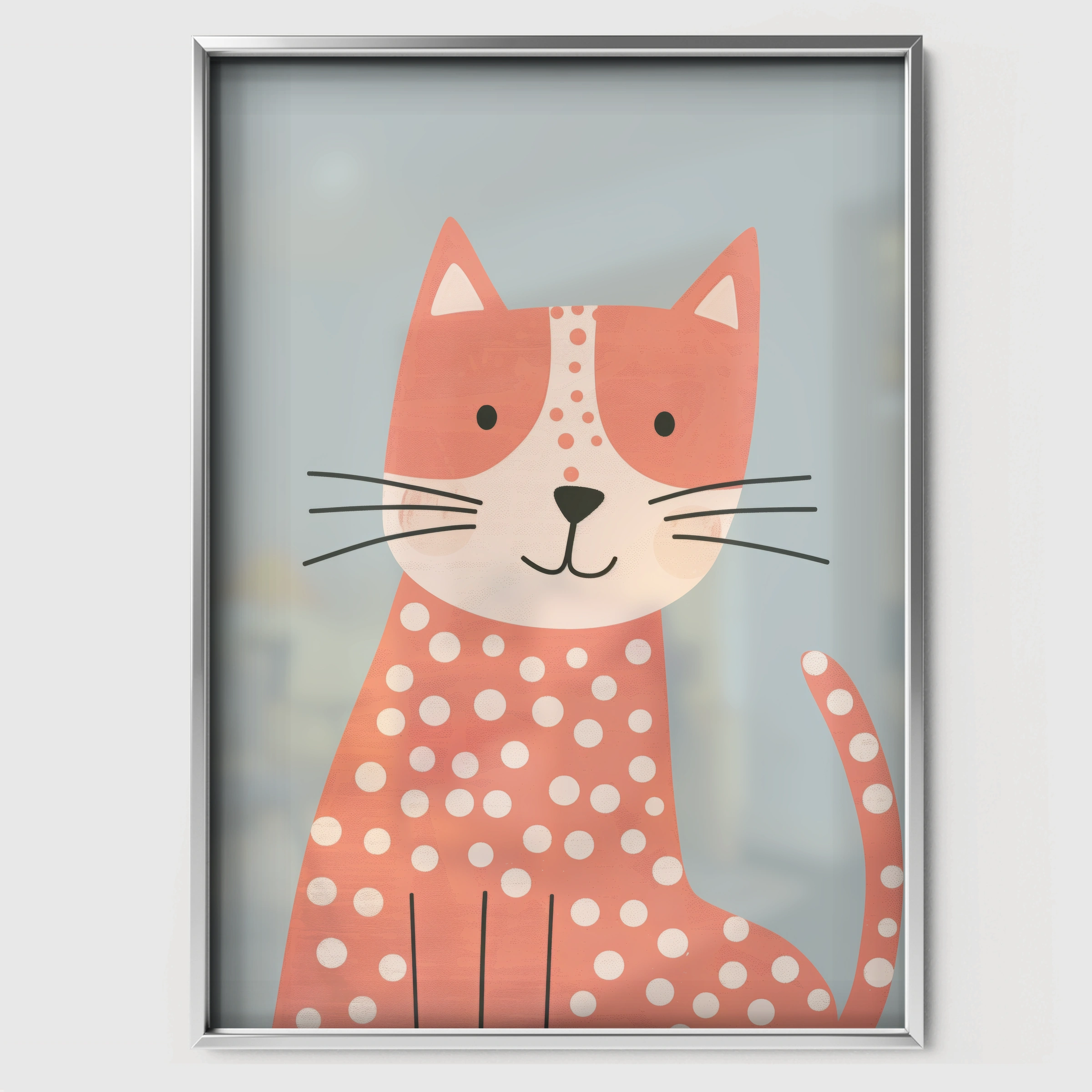 Spotty Pink Cat Nursery Print - white framed nursery wall art print