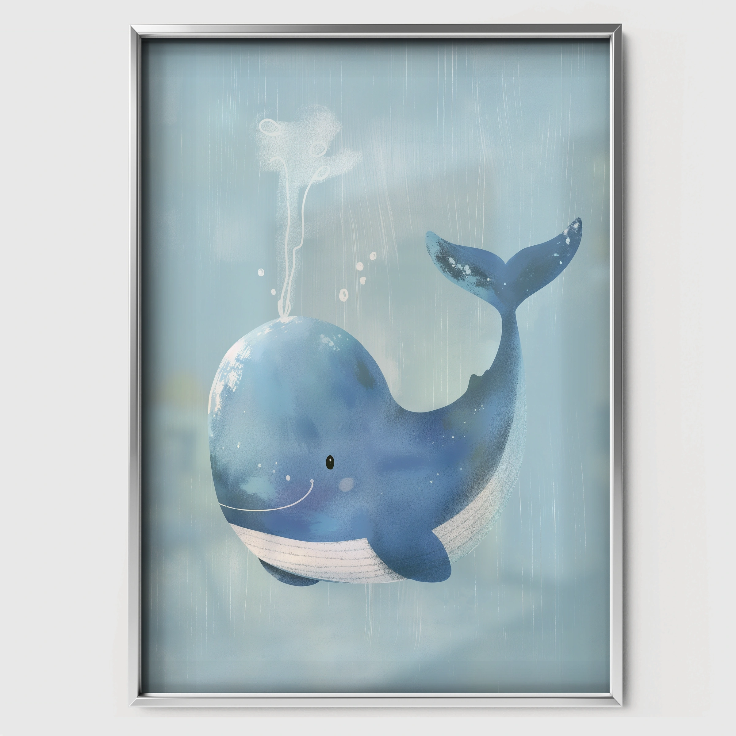 Spouting Whale Nursery Print - white framed nursery wall art print