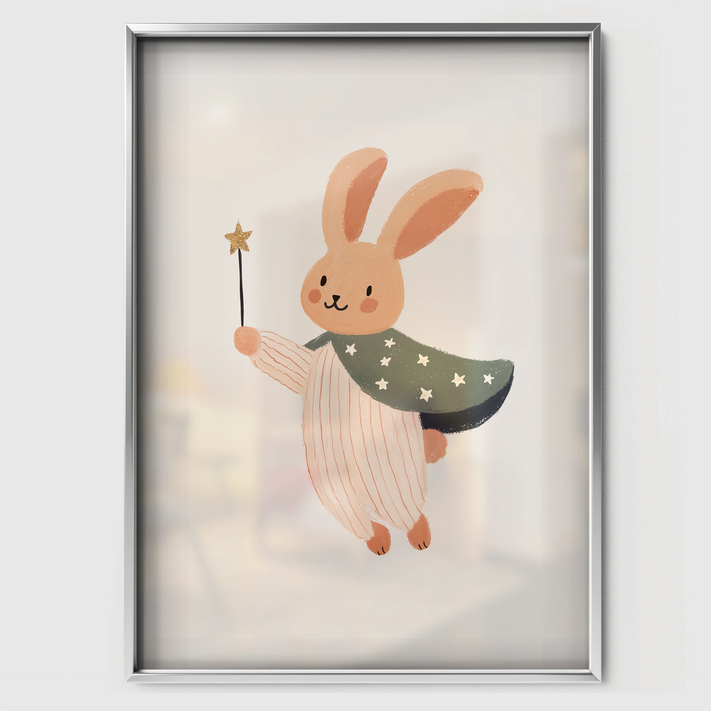 Spring Bunny Nursery Print - white framed nursery wall art print
