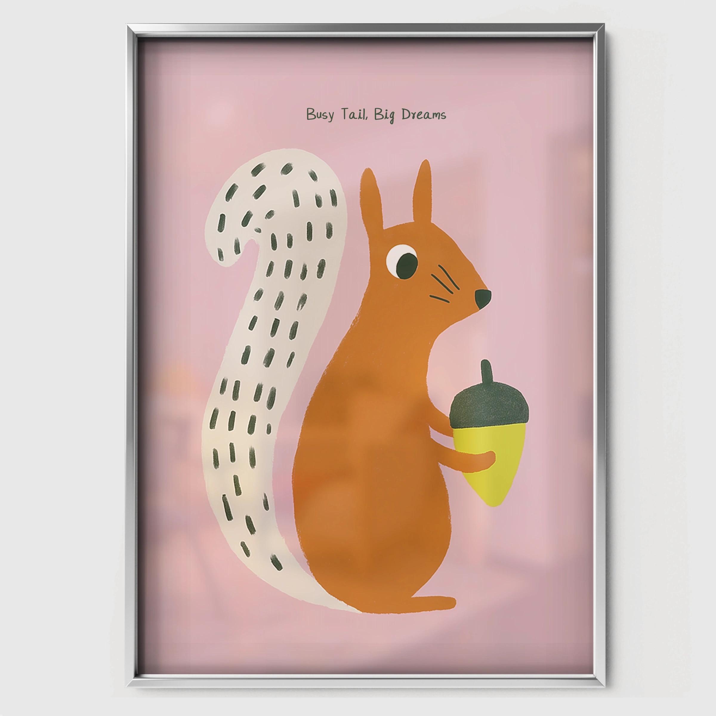 Squirrel with an Acorn Nursery Print - white framed nursery wall art print