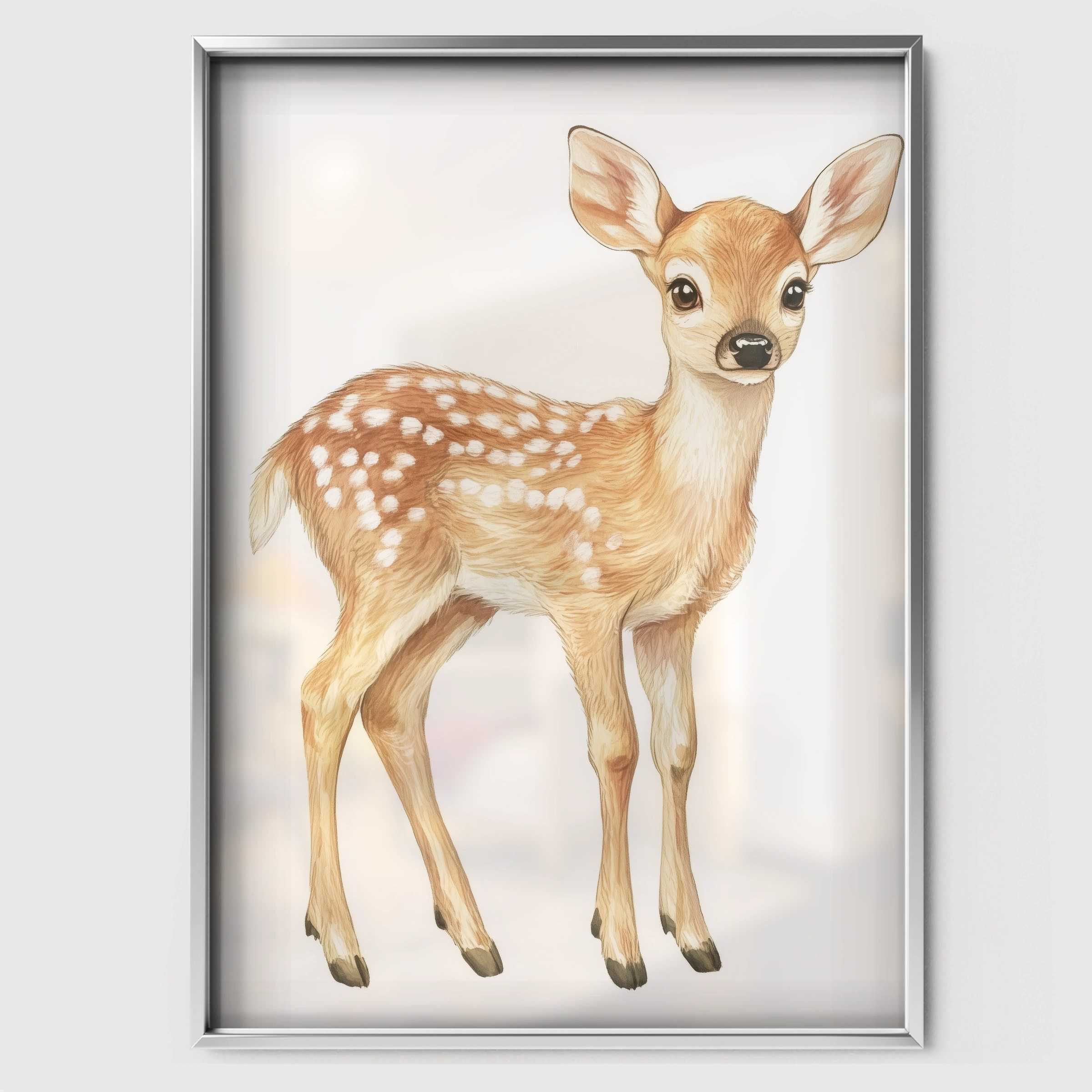 Standing Fawn Nursery Print - white framed nursery wall art print