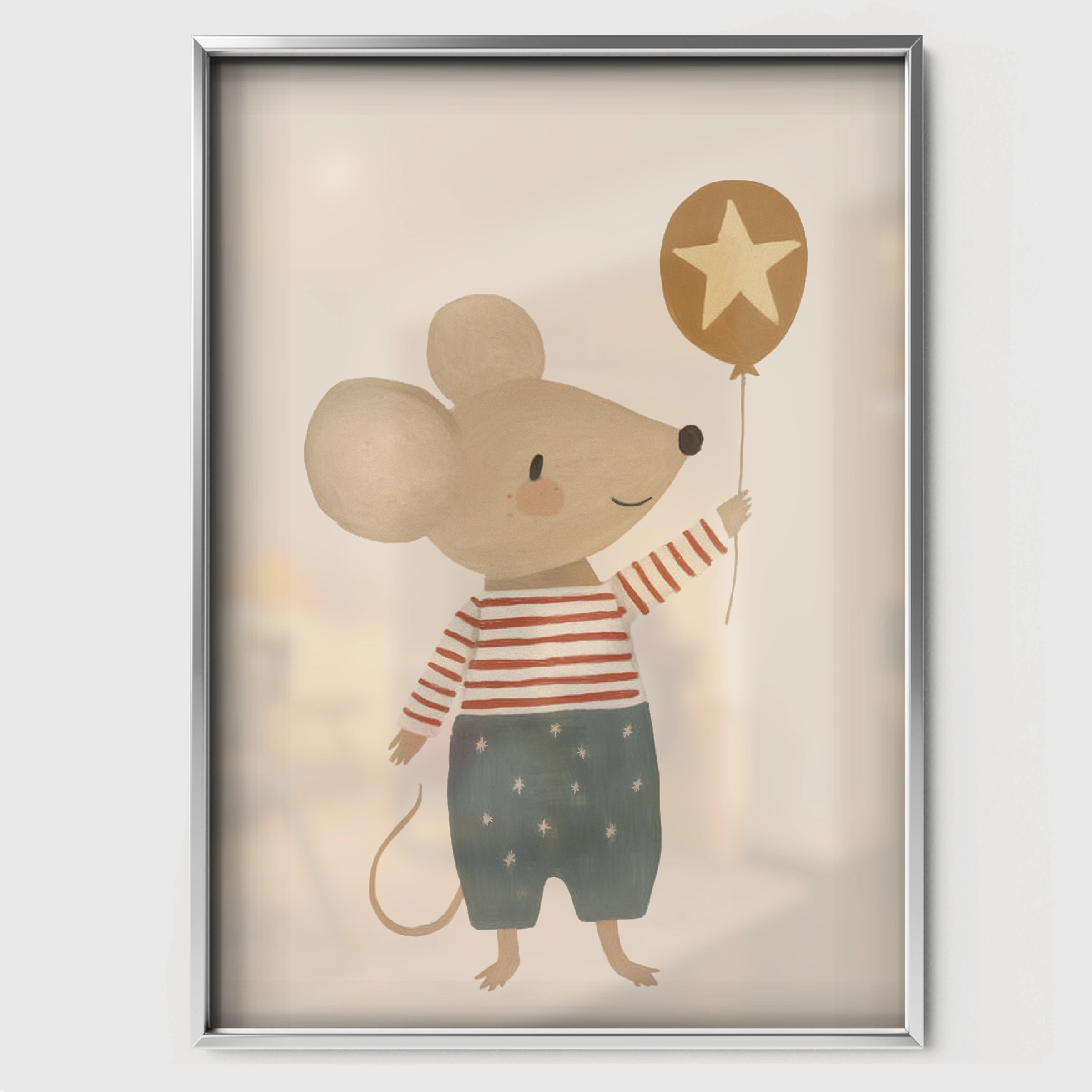 Standing Mouse Nursery Print - white framed nursery wall art print