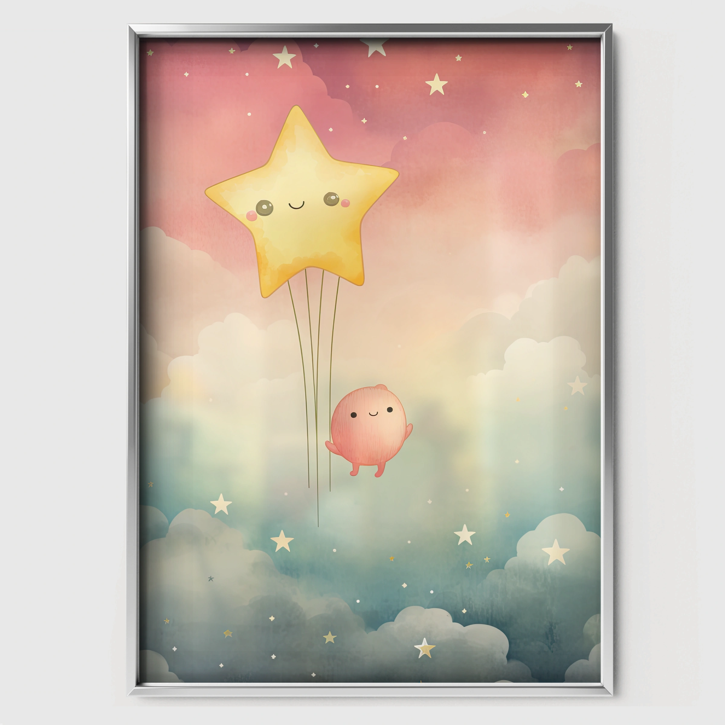 Star Balloon Nursery Print - white framed nursery wall art print