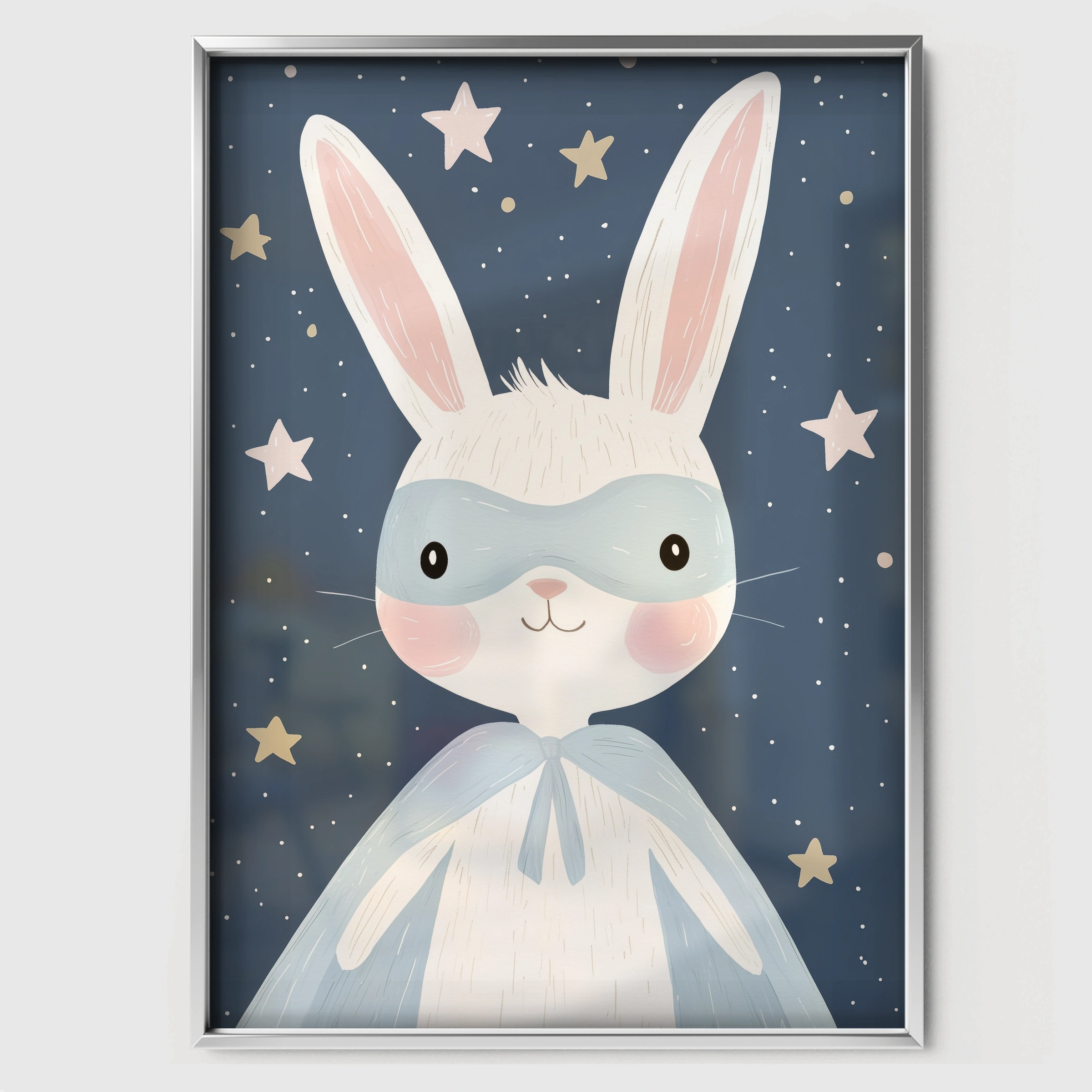 Starry Bunny Nursery Print - white framed nursery wall art print