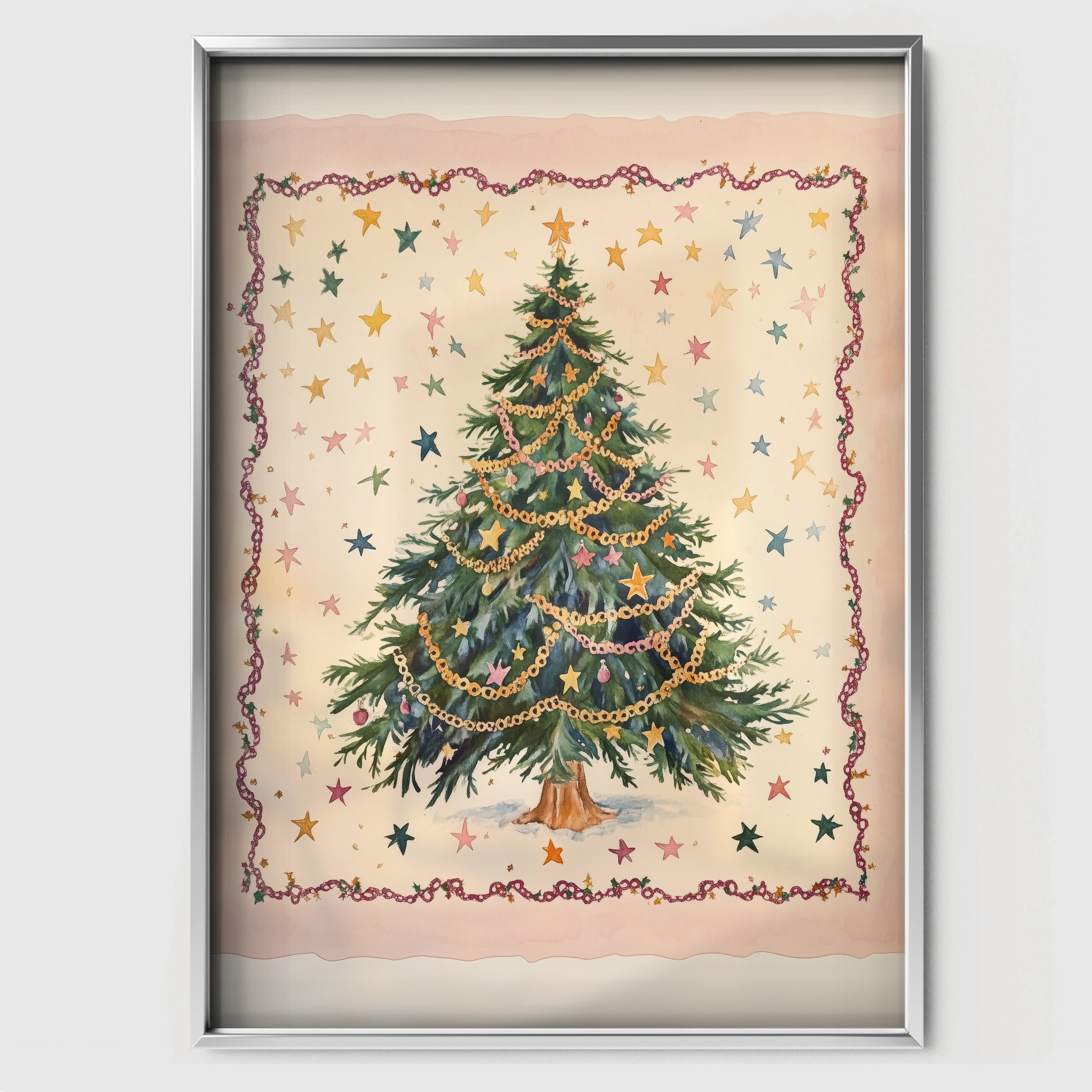 Starry Christmas Tree Print - white framed nursery wall art print
