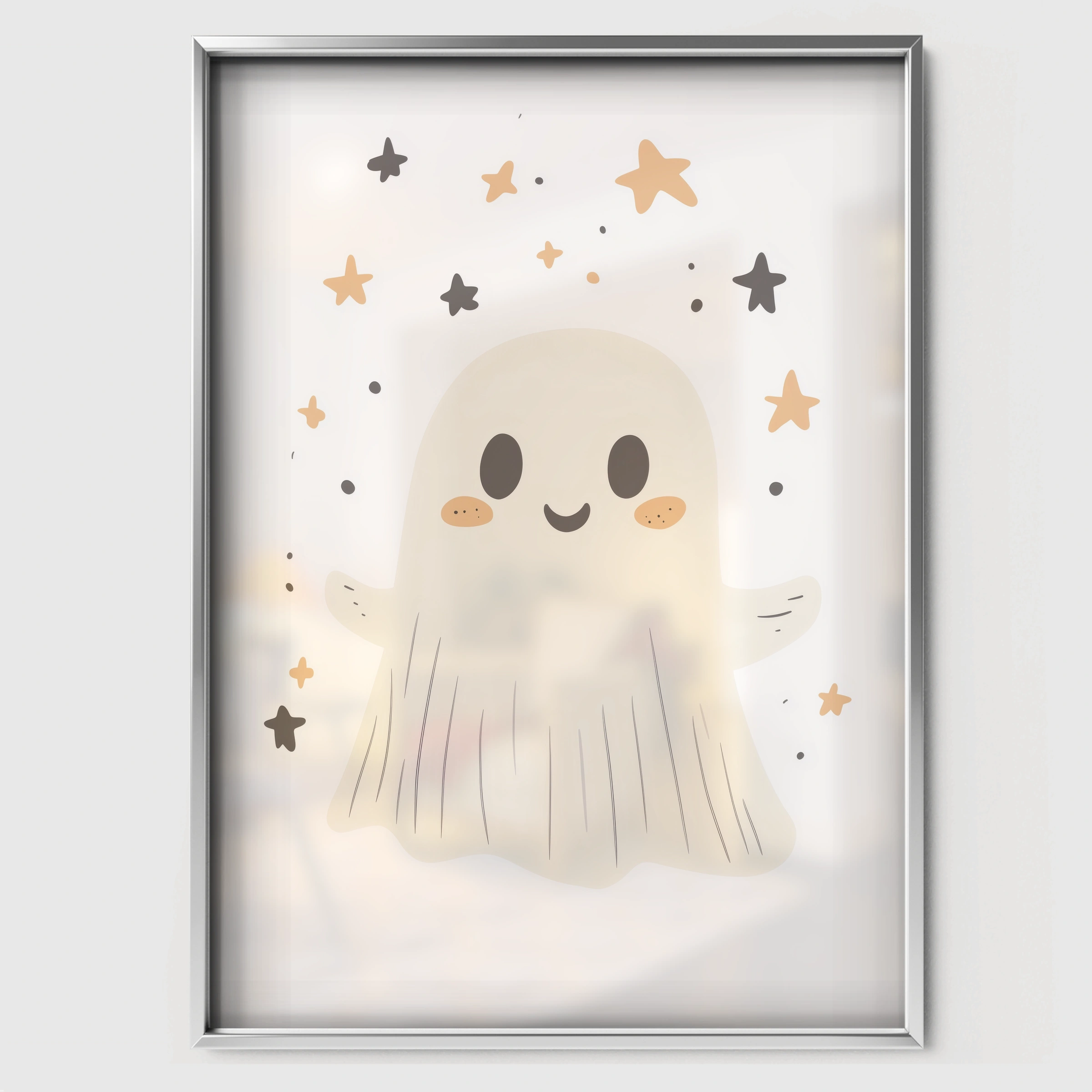 Starry Ghost Nursery Print - white framed nursery wall art print