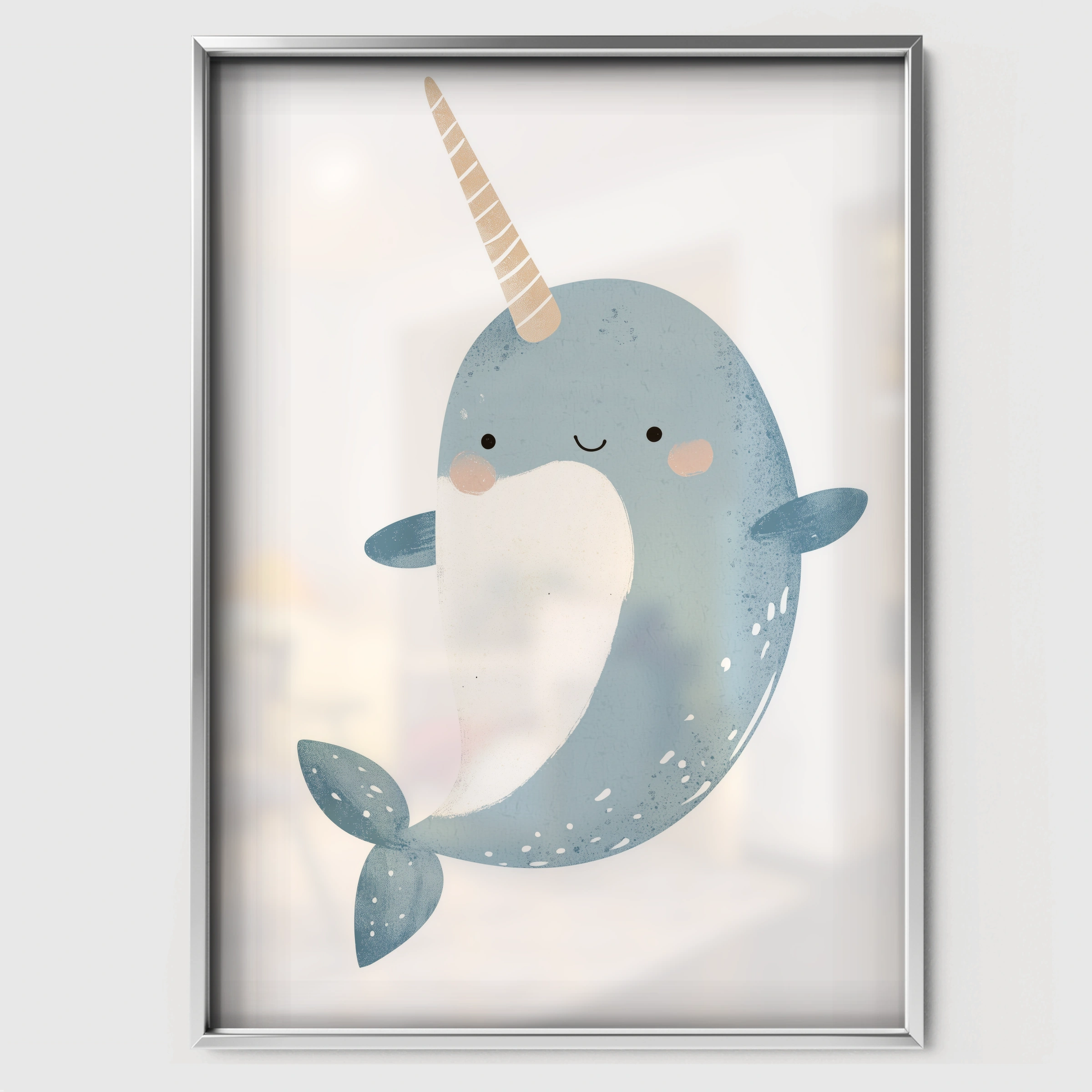Starry Narwhal Nursery Print - white framed nursery wall art print