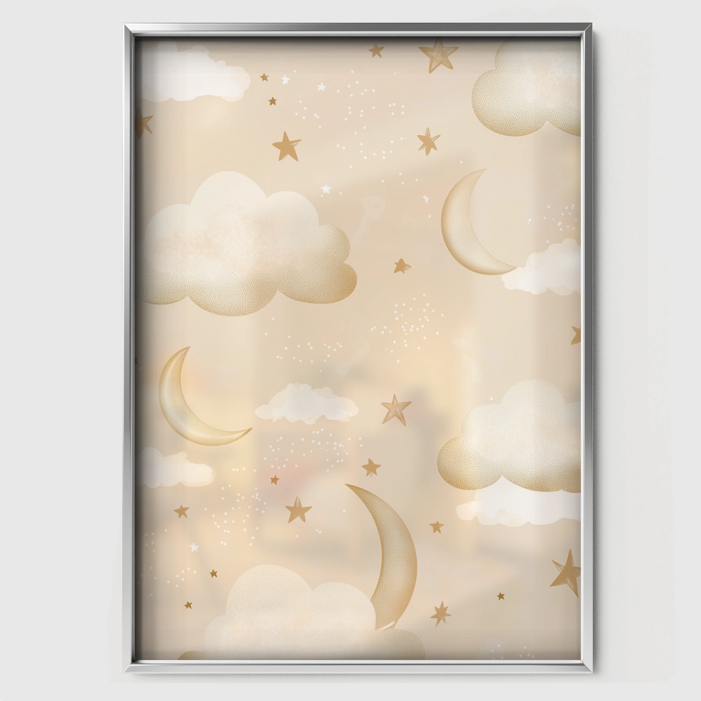 Starry Night Sky Nursery Print - white framed nursery wall art print