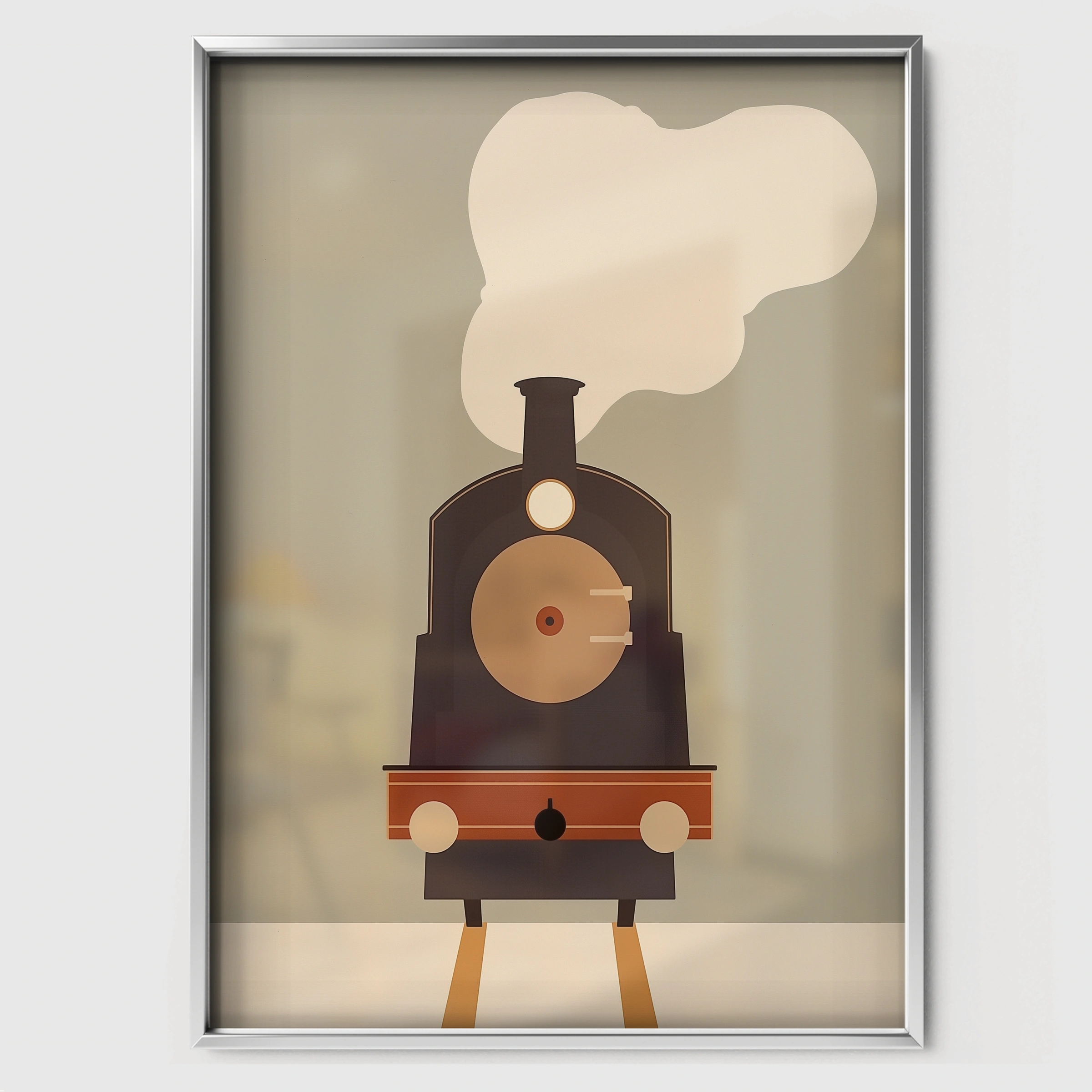 Steam Locomotive Nursery Print - white framed nursery wall art print