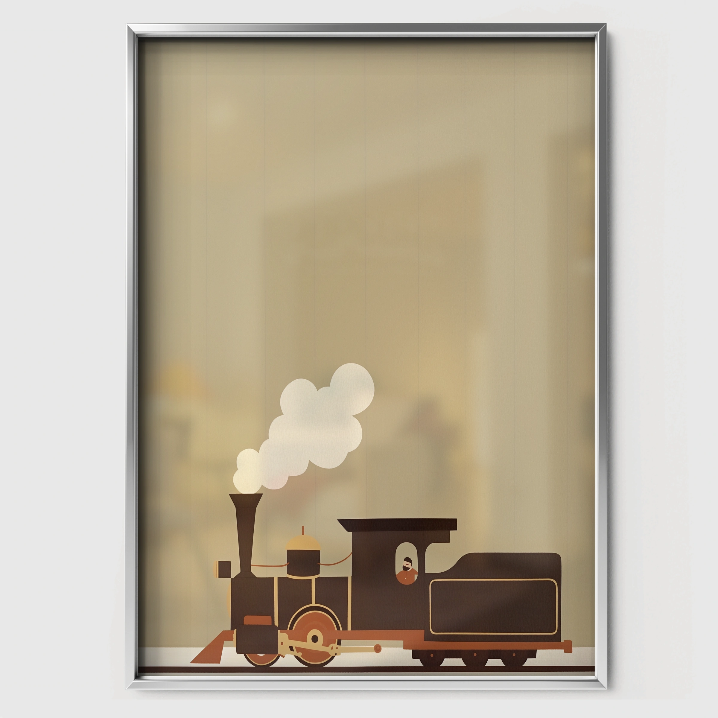 Steam Train Nursery Print - white framed nursery wall art print