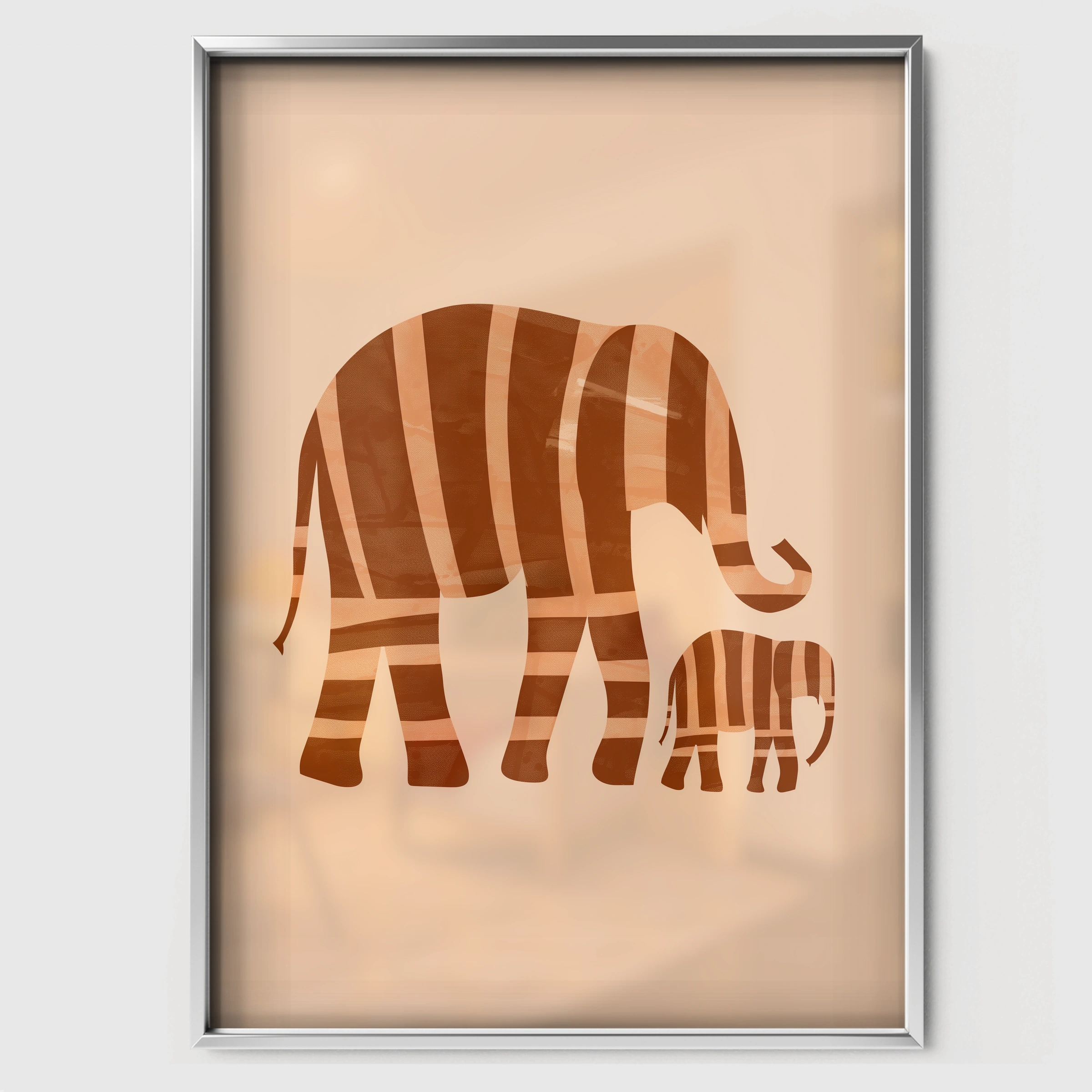 Striped Elephants Nursery Print - white framed nursery wall art print