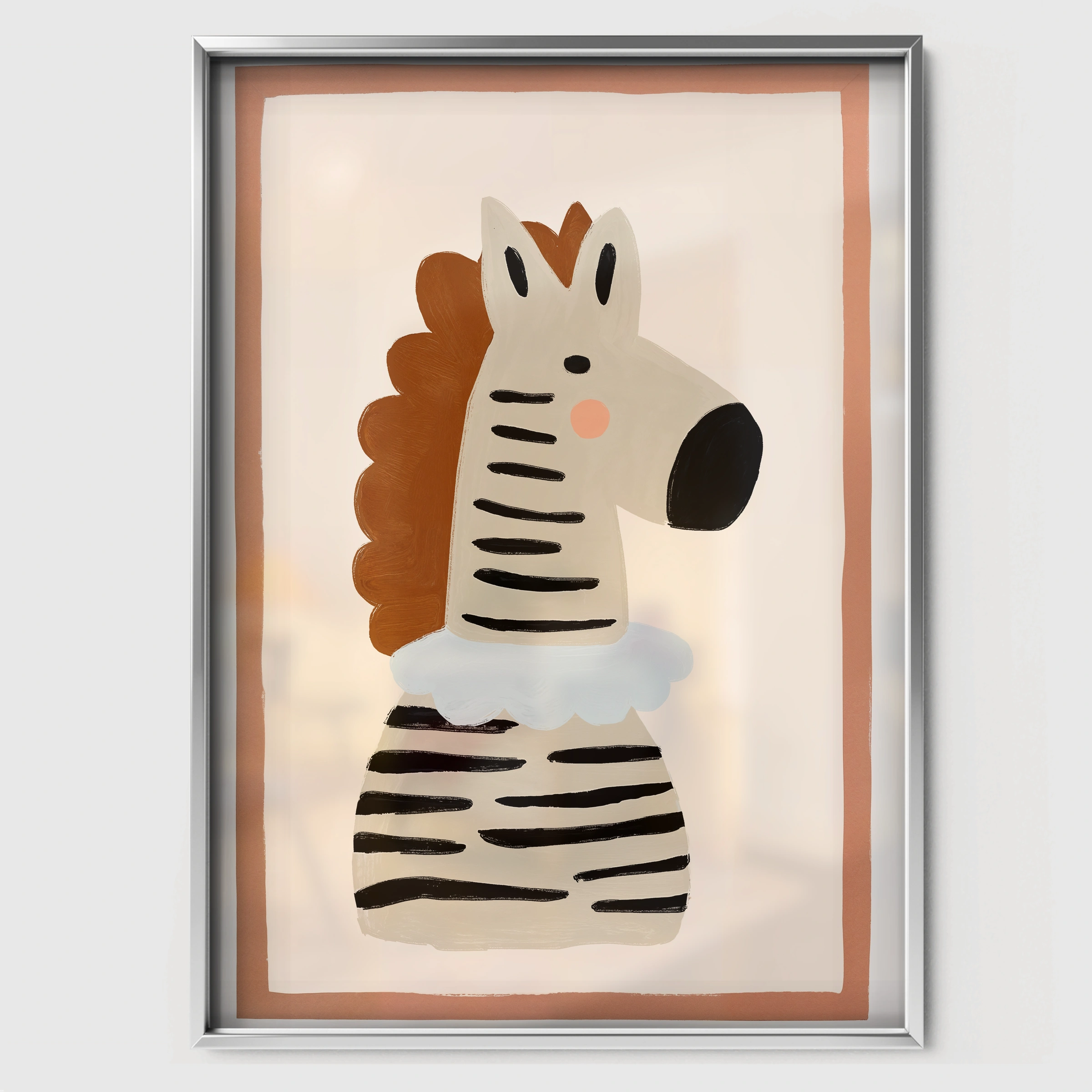 Striped Zebra Nursery Print - white framed nursery wall art print