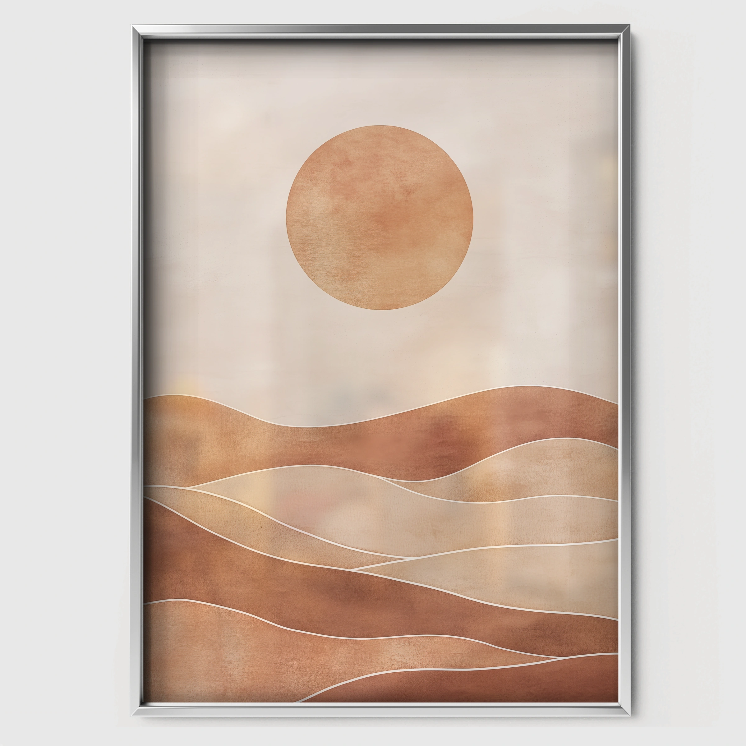 Sun and Hills Nursery Print - white framed nursery wall art print