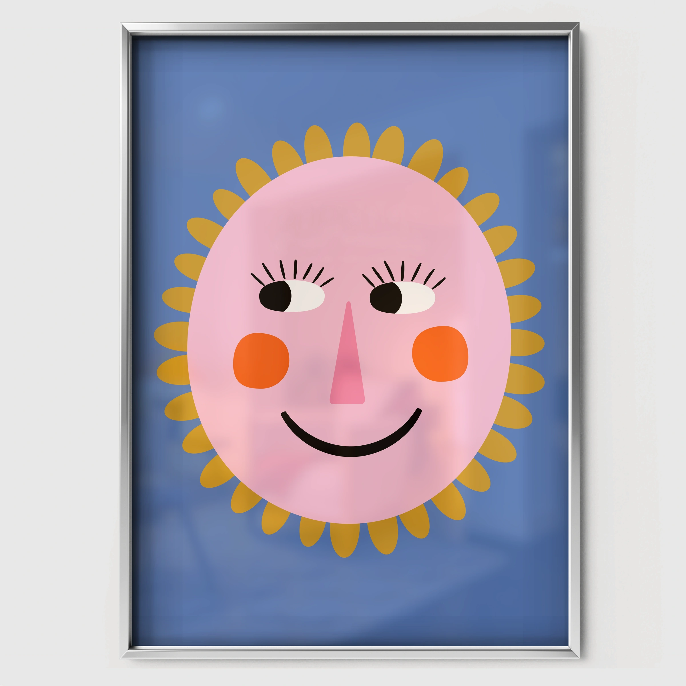 Sun Face Nursery Print - white framed nursery wall art print