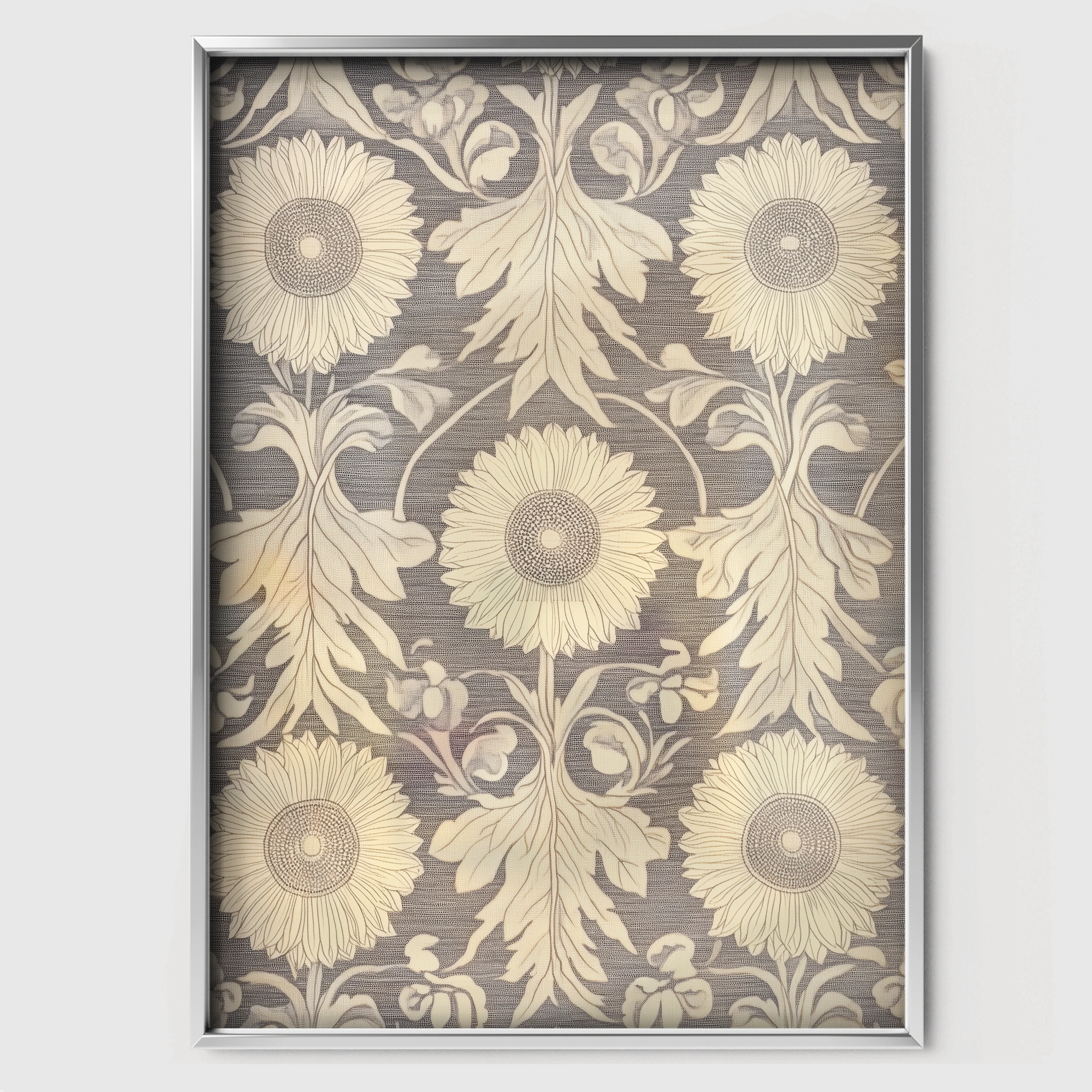 Sunflower Damask Nursery Print - white framed nursery wall art print