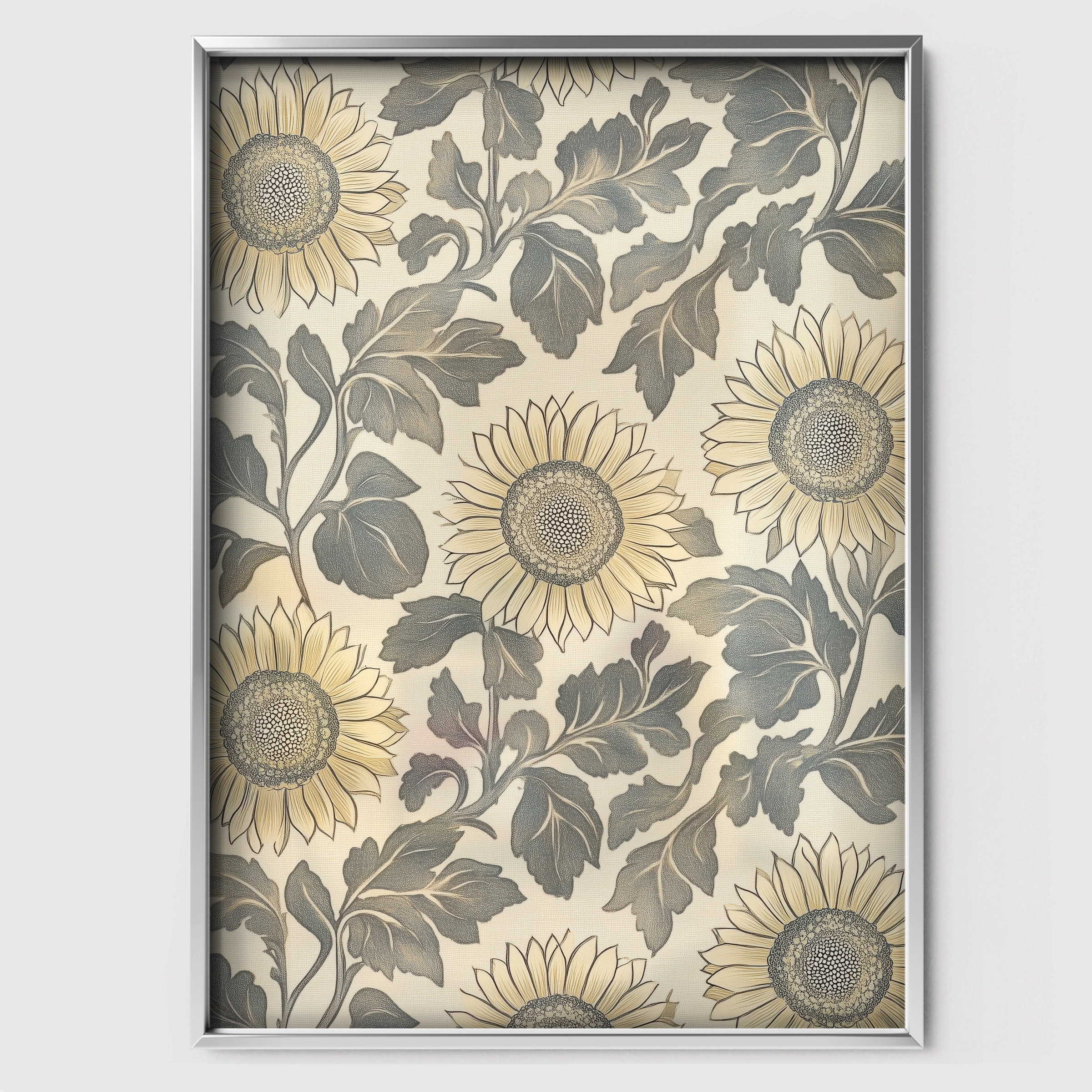 Sunflower Pattern Nursery Print - white framed nursery wall art print