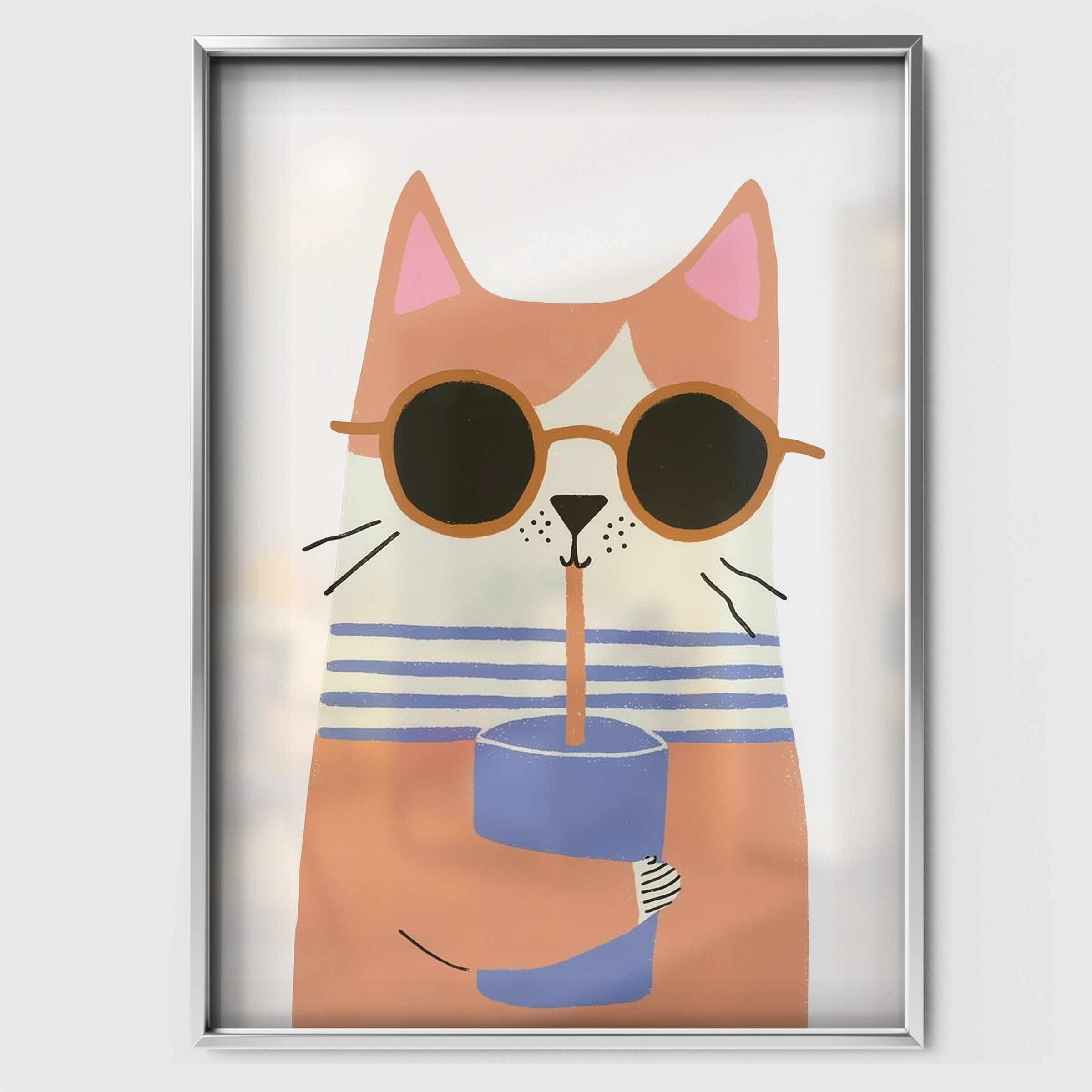Sunglasses Cat Nursery Print - white framed nursery wall art print