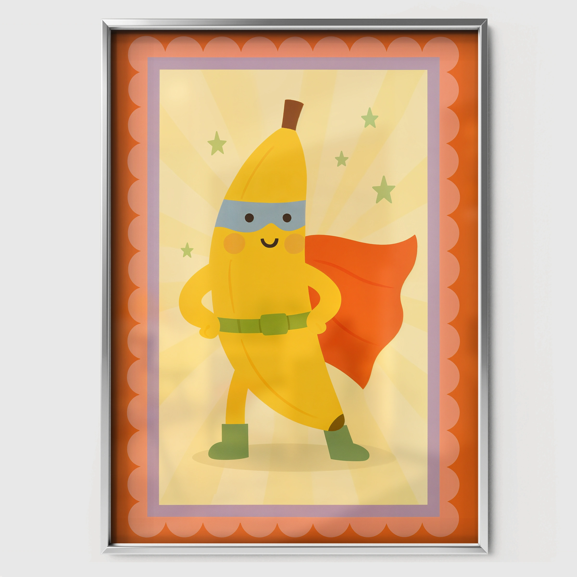 Superhero Banana Nursery Print - white framed nursery wall art print