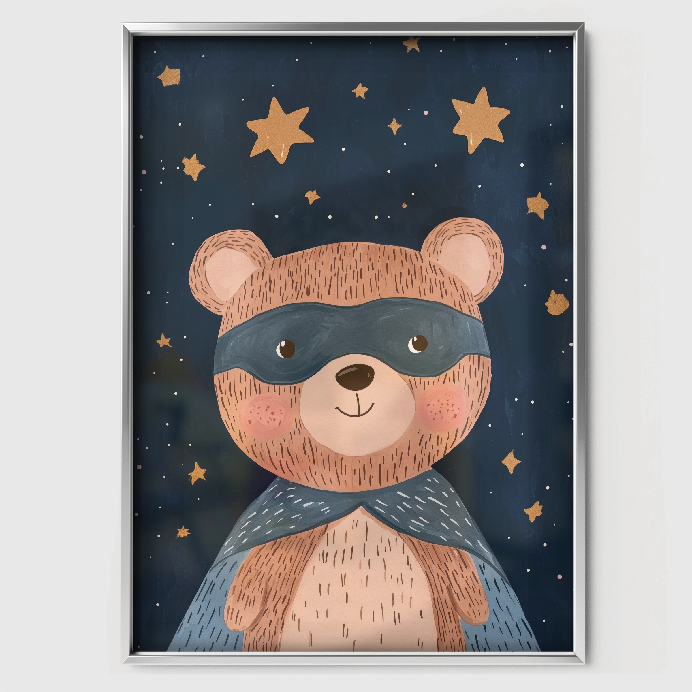Superhero Bear Nursery Print - white framed nursery wall art print