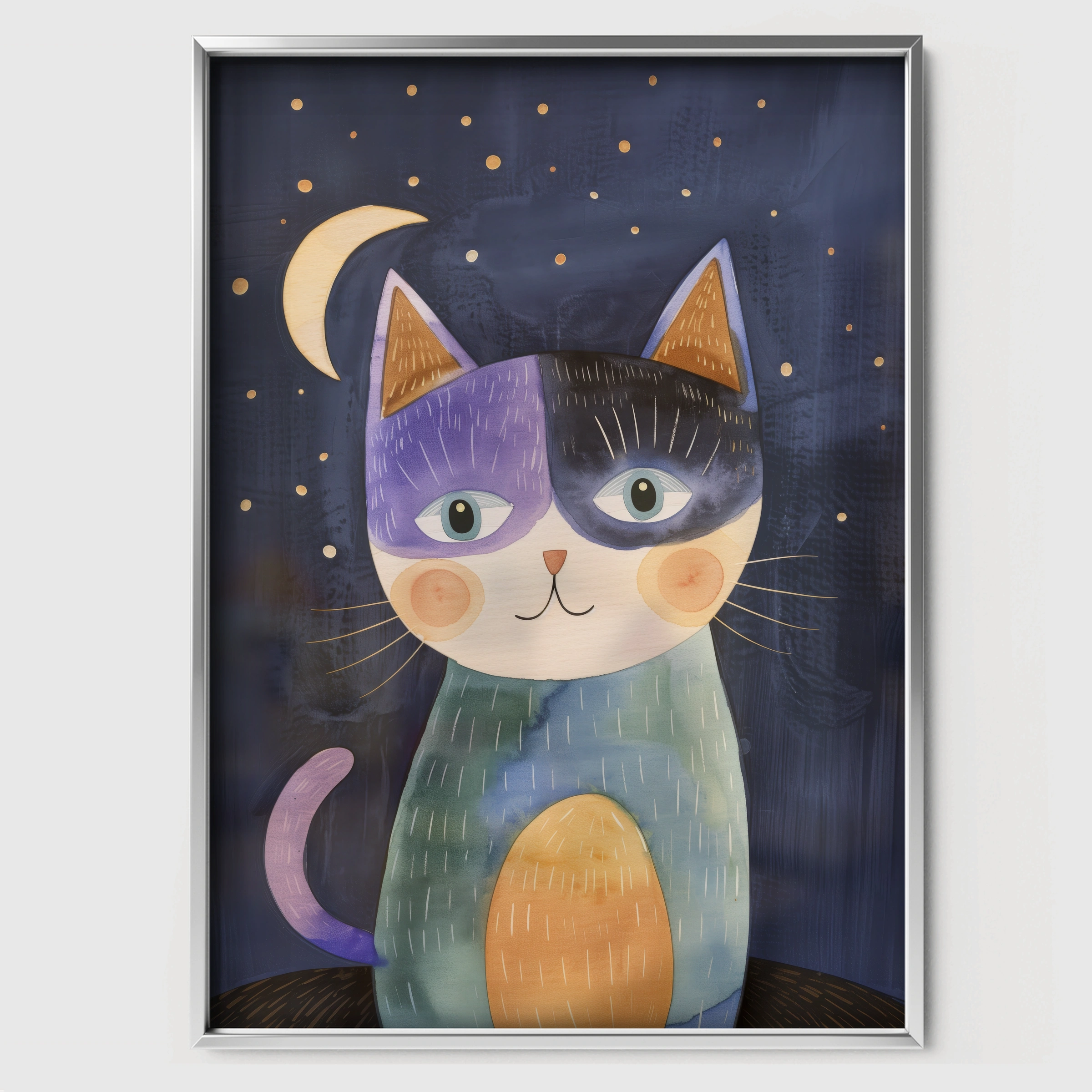 Superhero Cat Nursery Print - white framed nursery wall art print