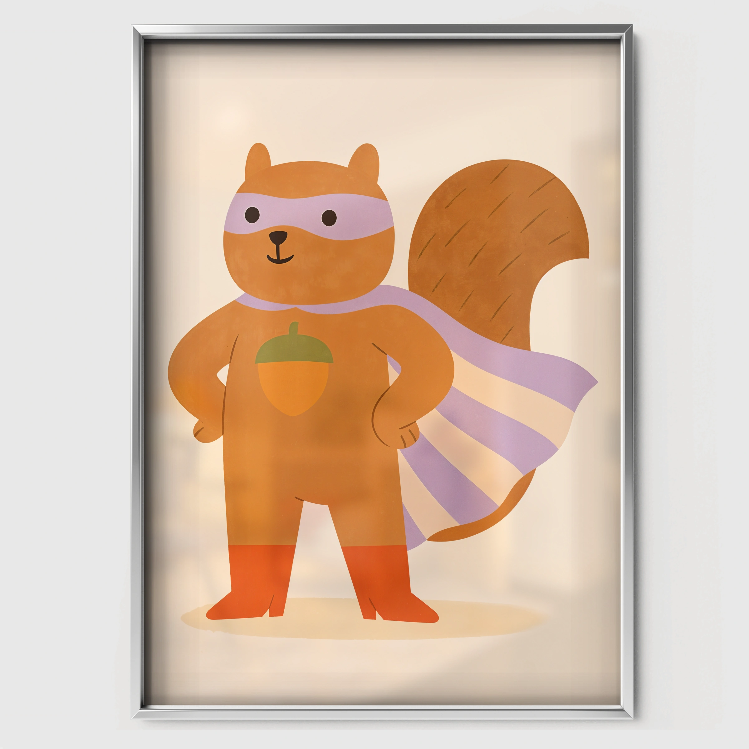 Superhero Squirrel Nursery Print - white framed nursery wall art print