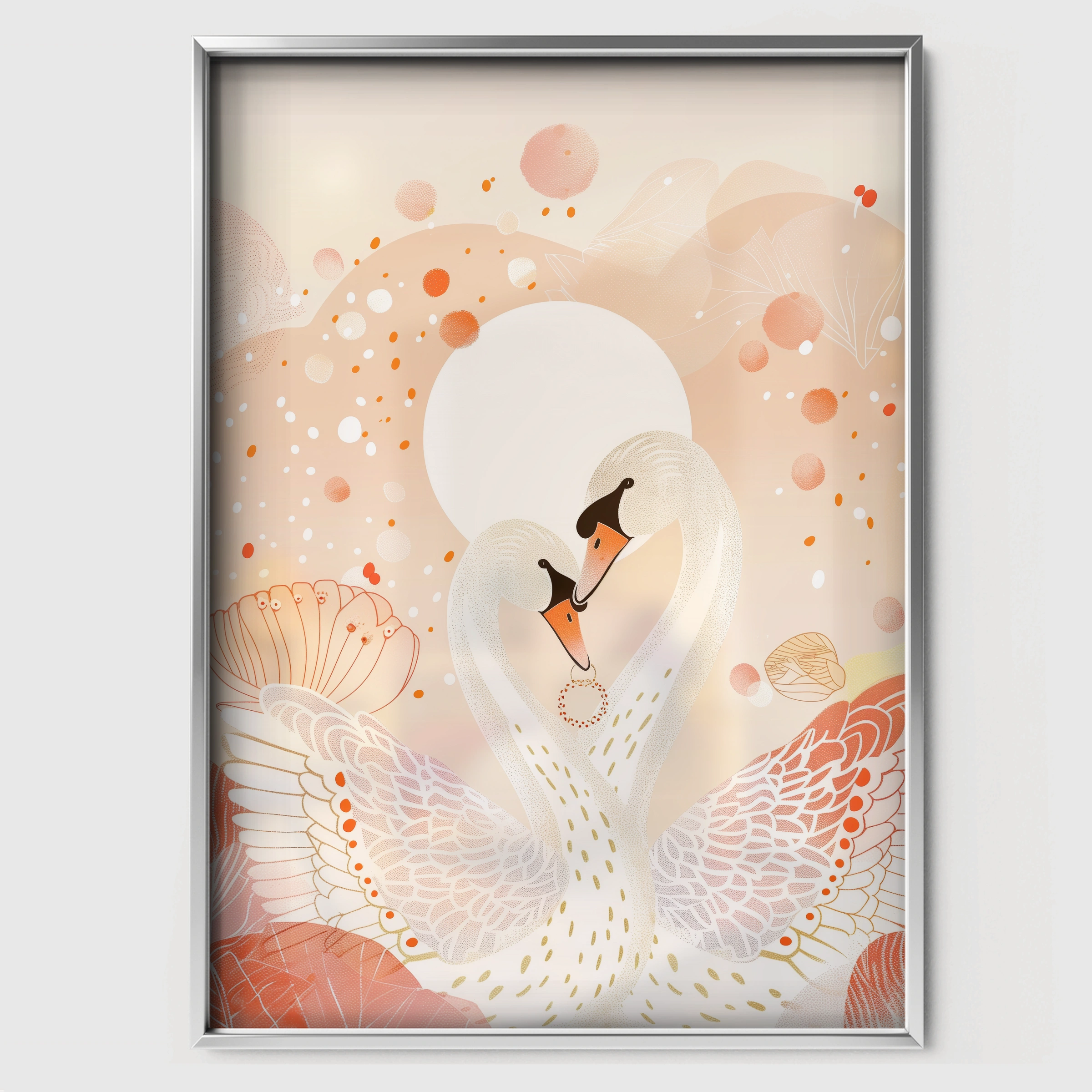 Swan Hearts Nursery Print - white framed nursery wall art print