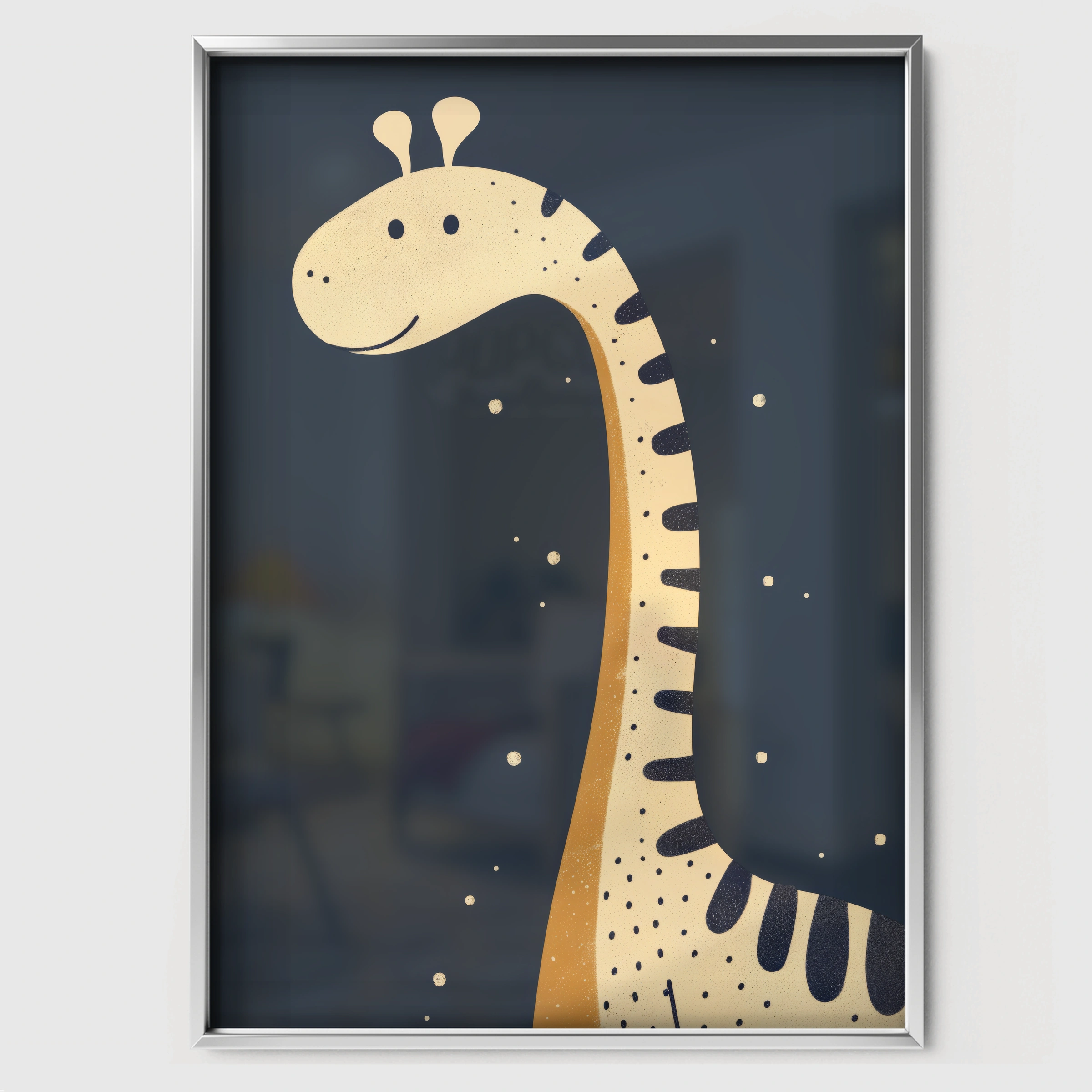 Tall Giraffe Nursery Print - white framed nursery wall art print