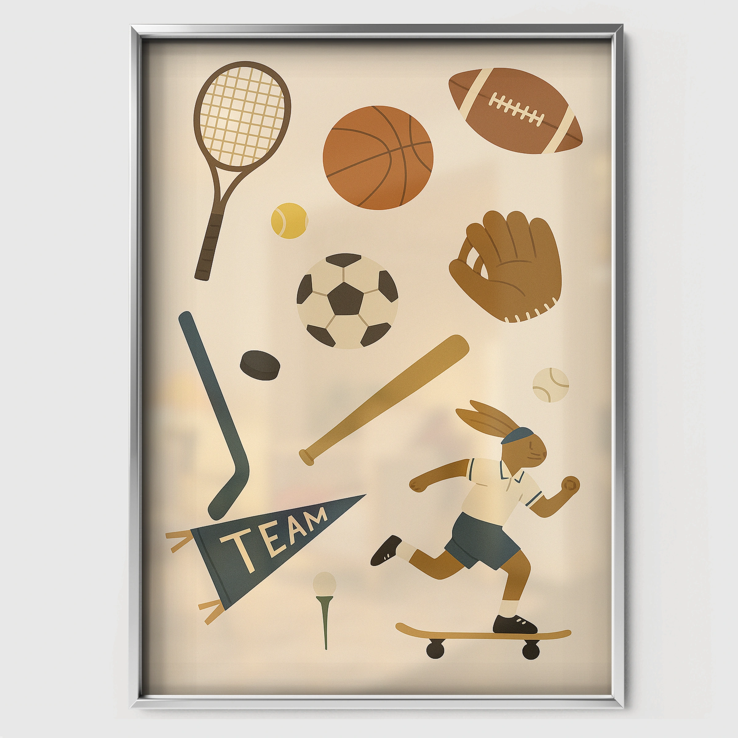 Team Sports Equipment Nursery Print - white framed nursery wall art print