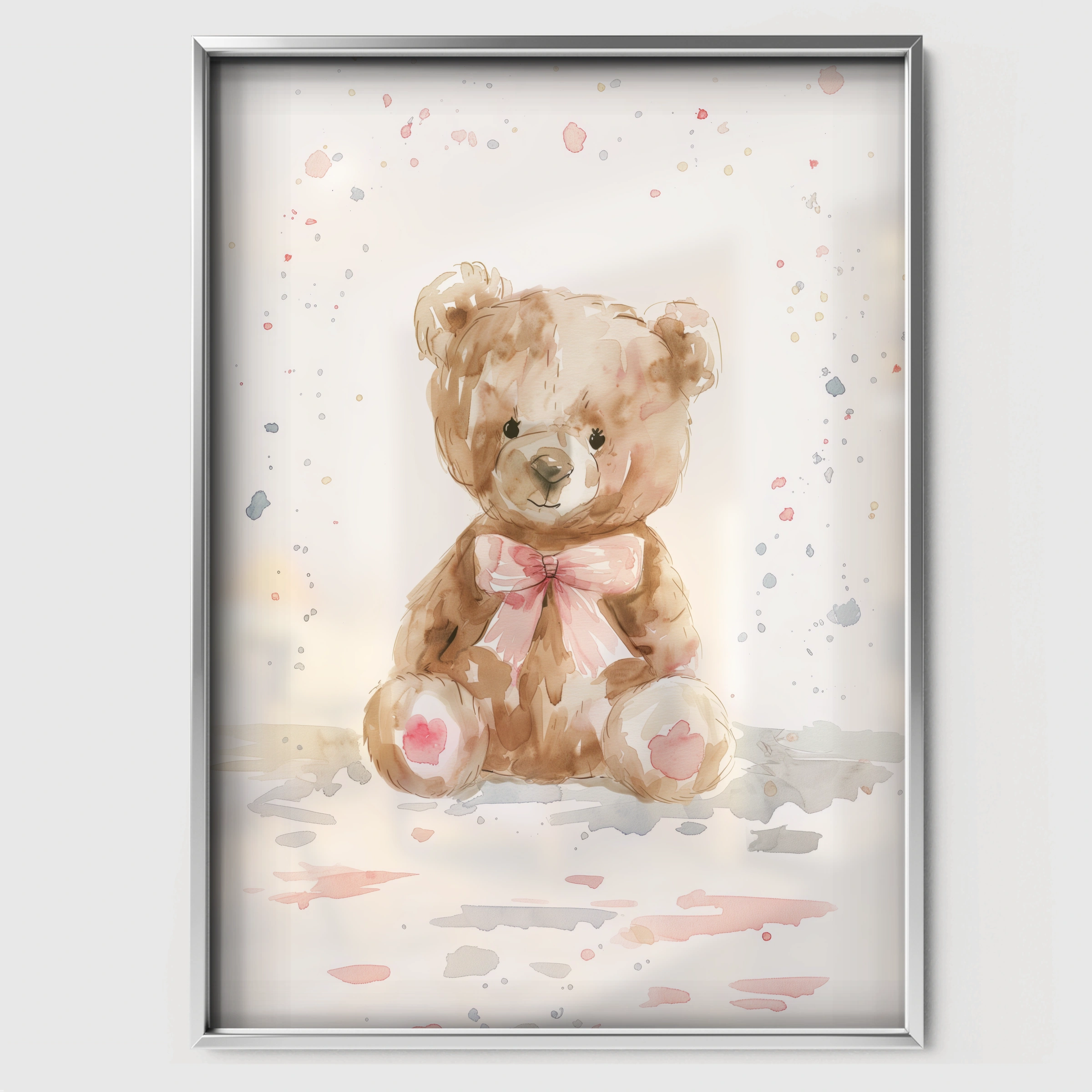 Teddy Bear Nursery Print - white framed nursery wall art print