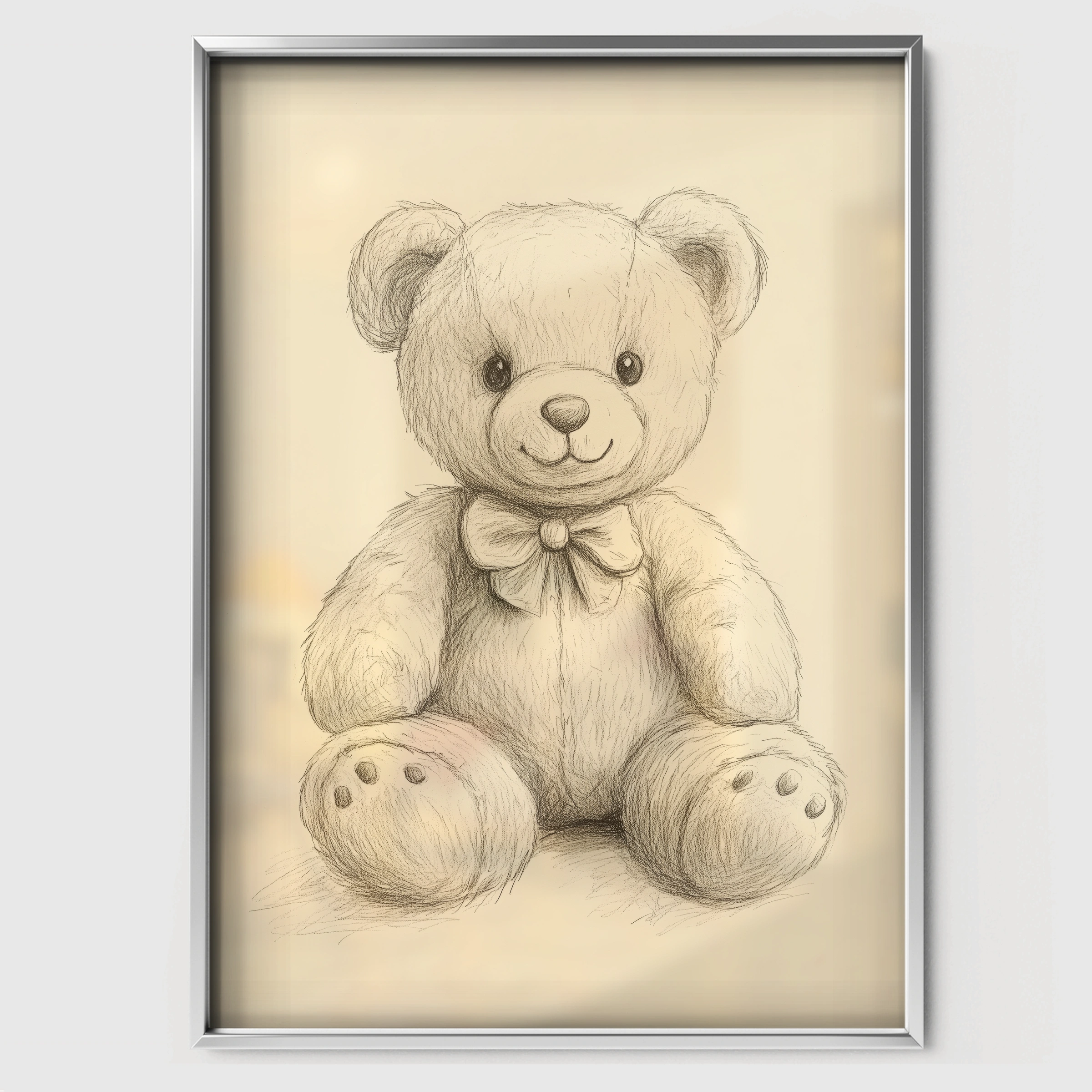 Teddy Bear Sketch Nursery Print - white framed nursery wall art print