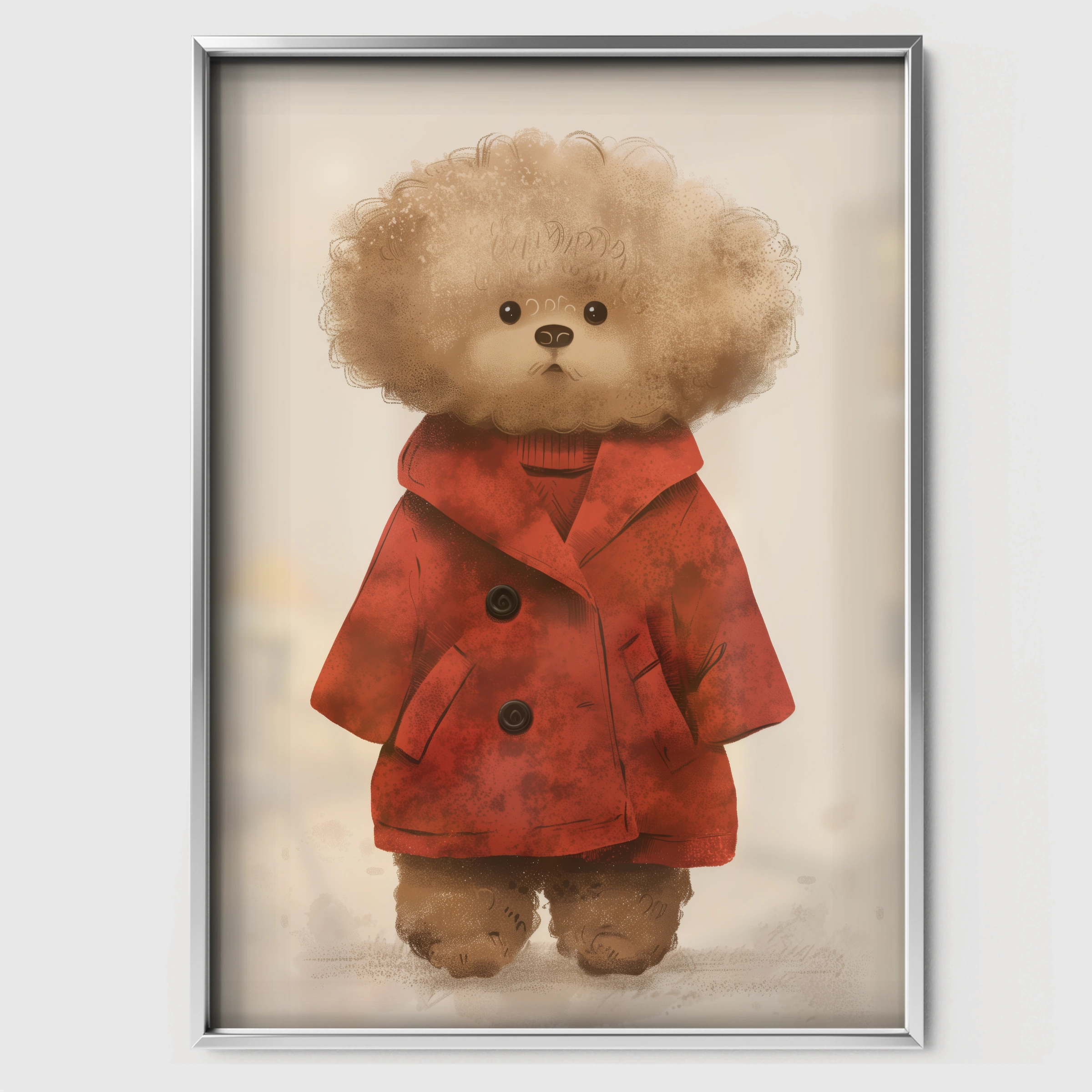Teddy in a Coat Nursery Print - white framed nursery wall art print