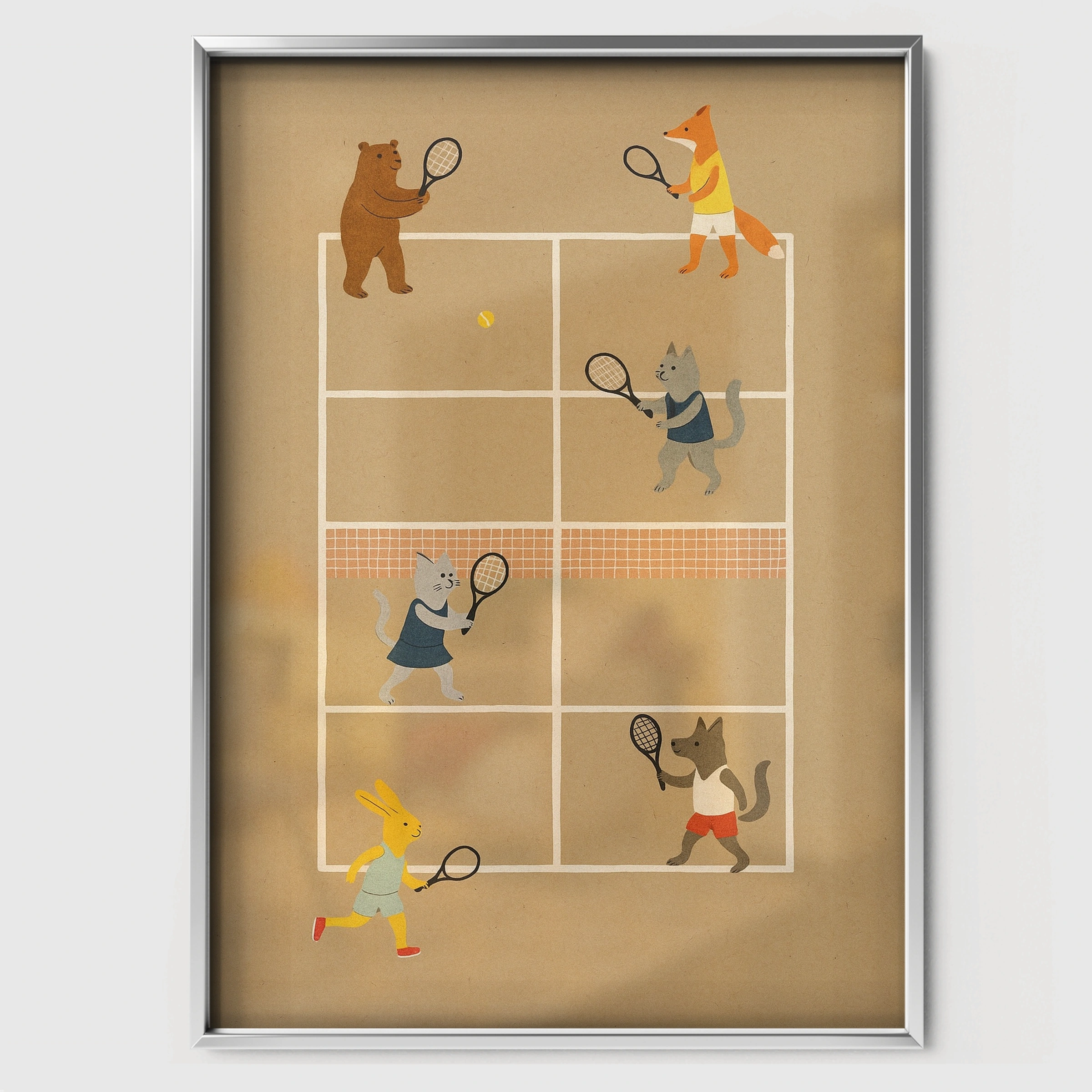 Tennis Court Match Nursery Print - white framed nursery wall art print