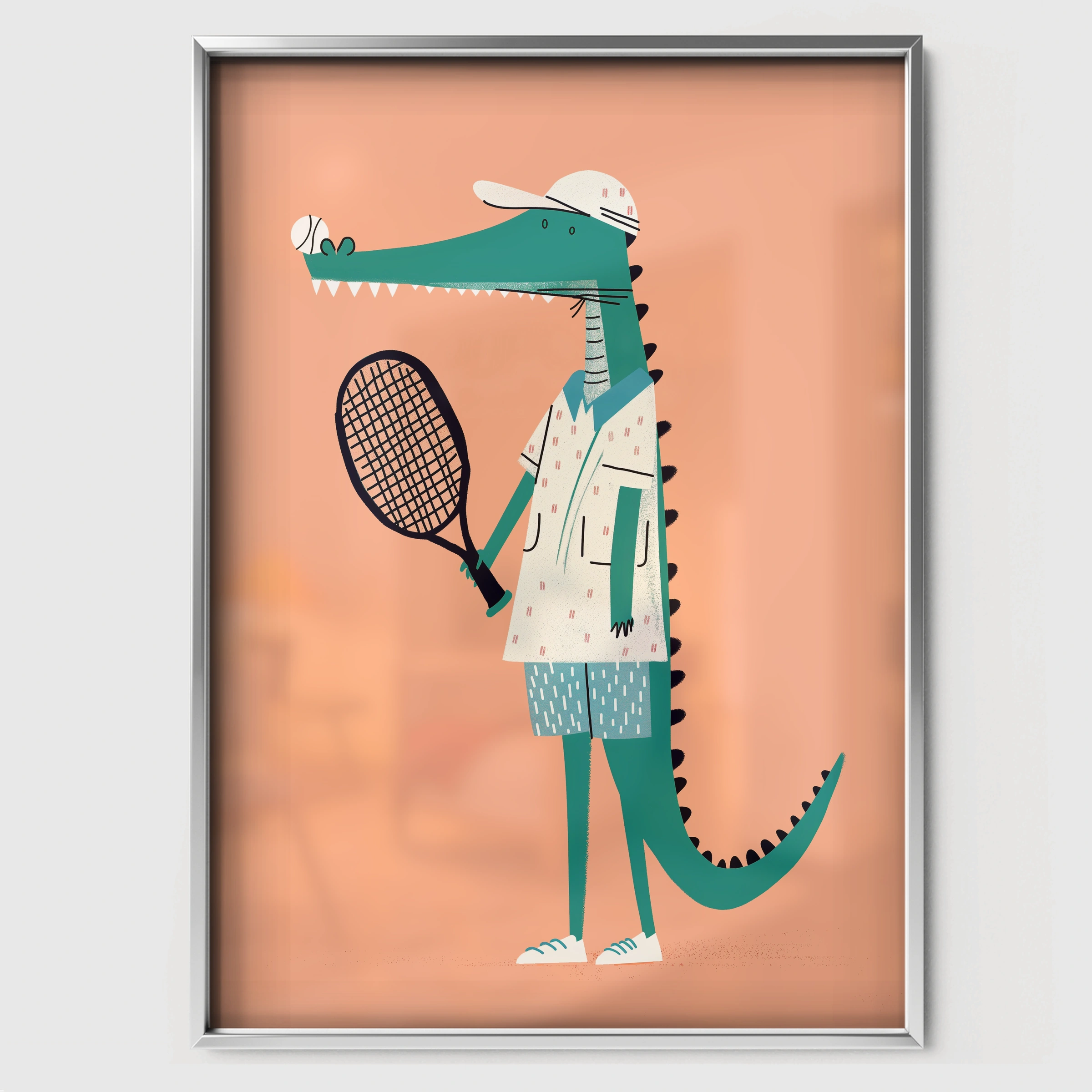 Tennis Crocodile Nursery Print - white framed nursery wall art print