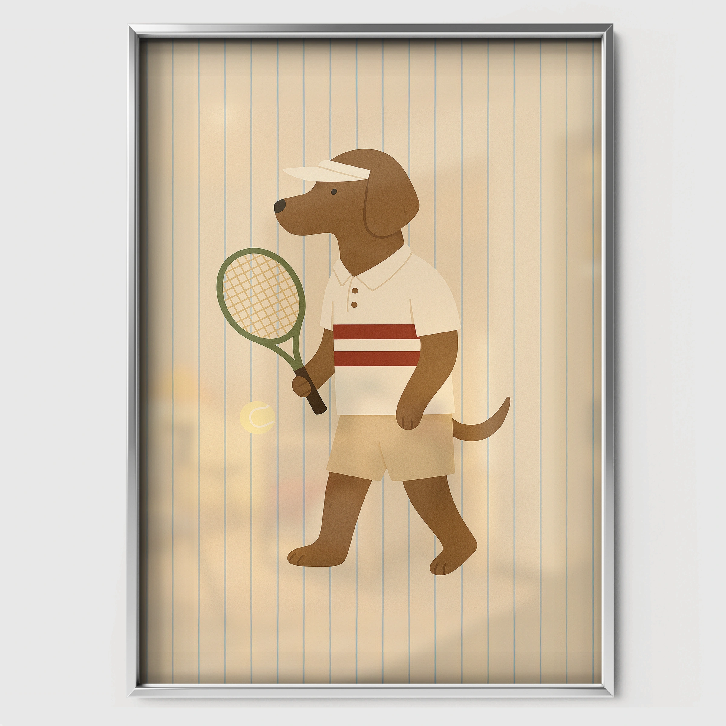 Tennis Dog Nursery Print - white framed nursery wall art print