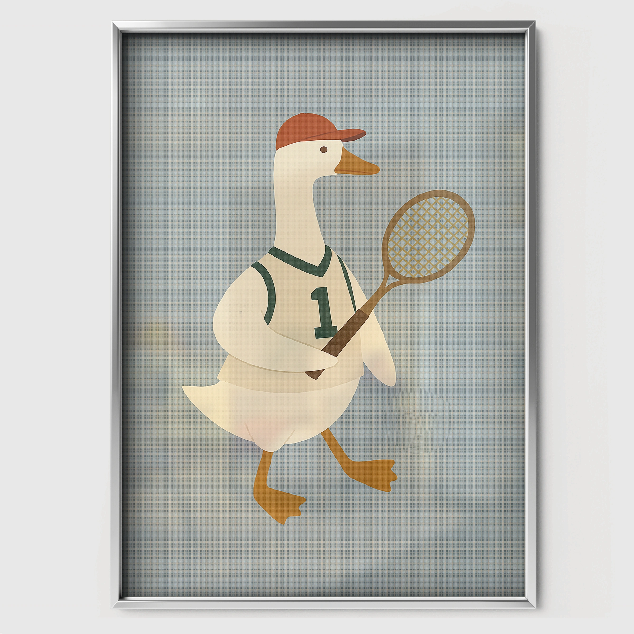 Tennis Goose Nursery Print - white framed nursery wall art print