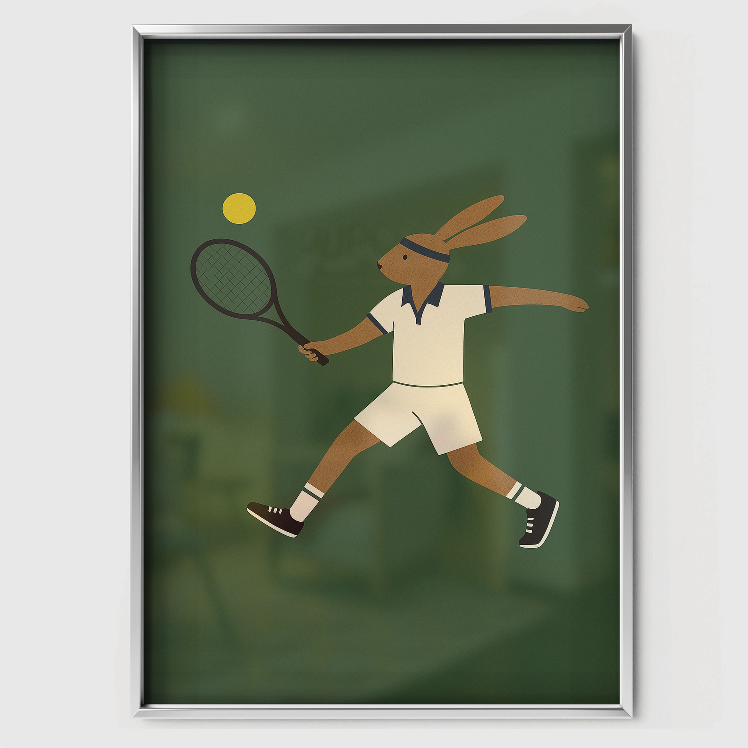 Tennis Player Rabbit Nursery Print - white framed nursery wall art print