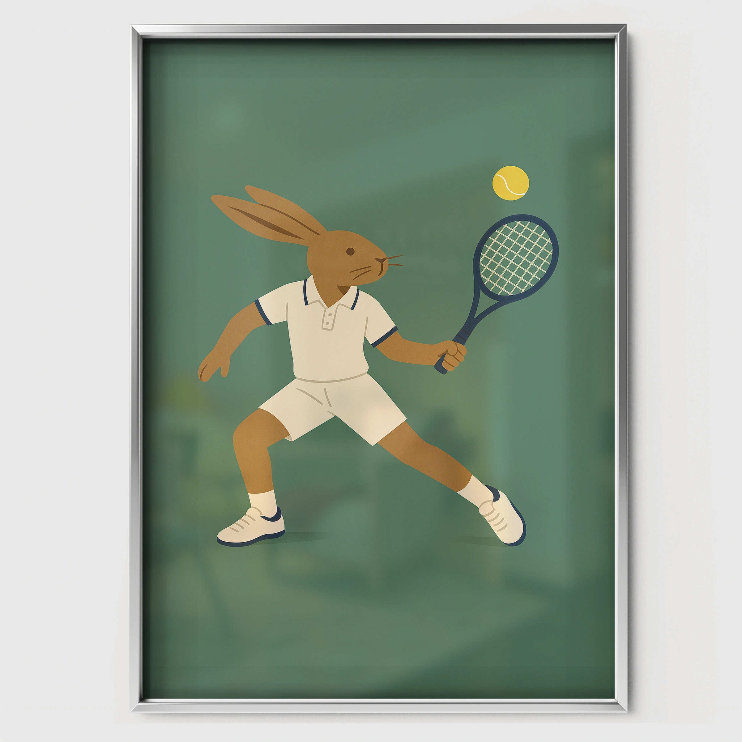 Tennis Rabbit Nursery Print - white framed nursery wall art print
